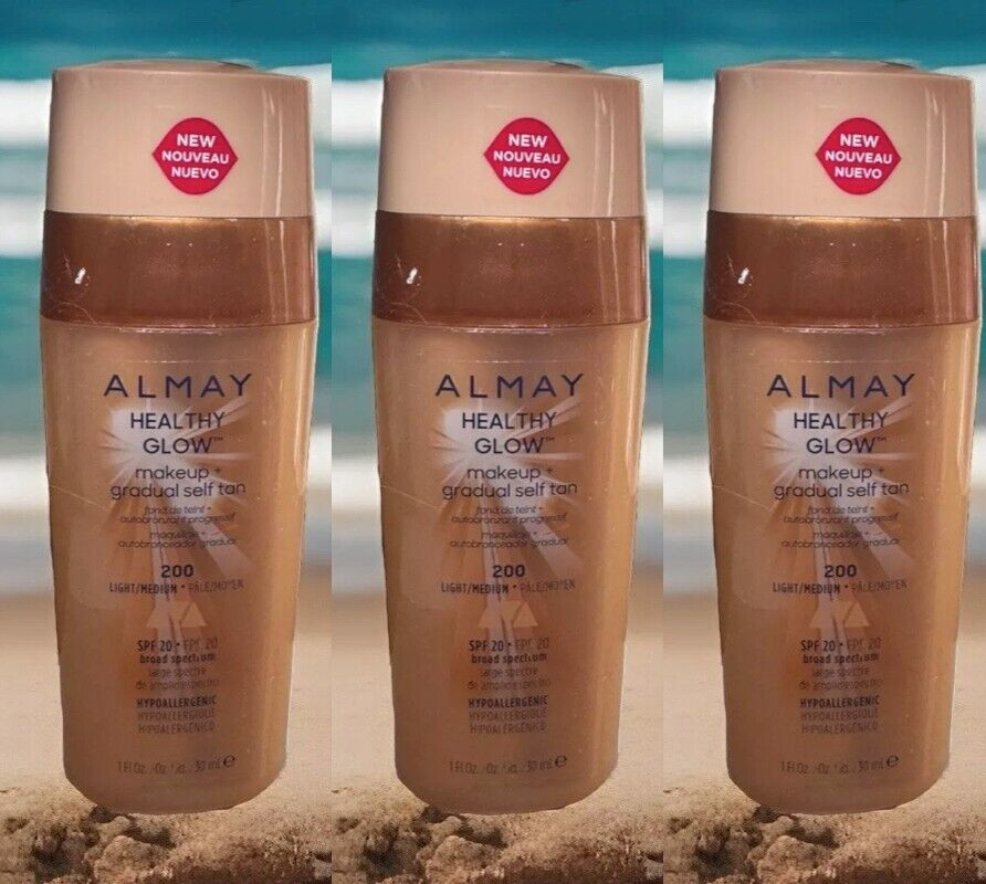 3 Almay HEALTHY GLOW Makeup& Gradual Self Tan LIGHT / MEDIUM # 200 (602)