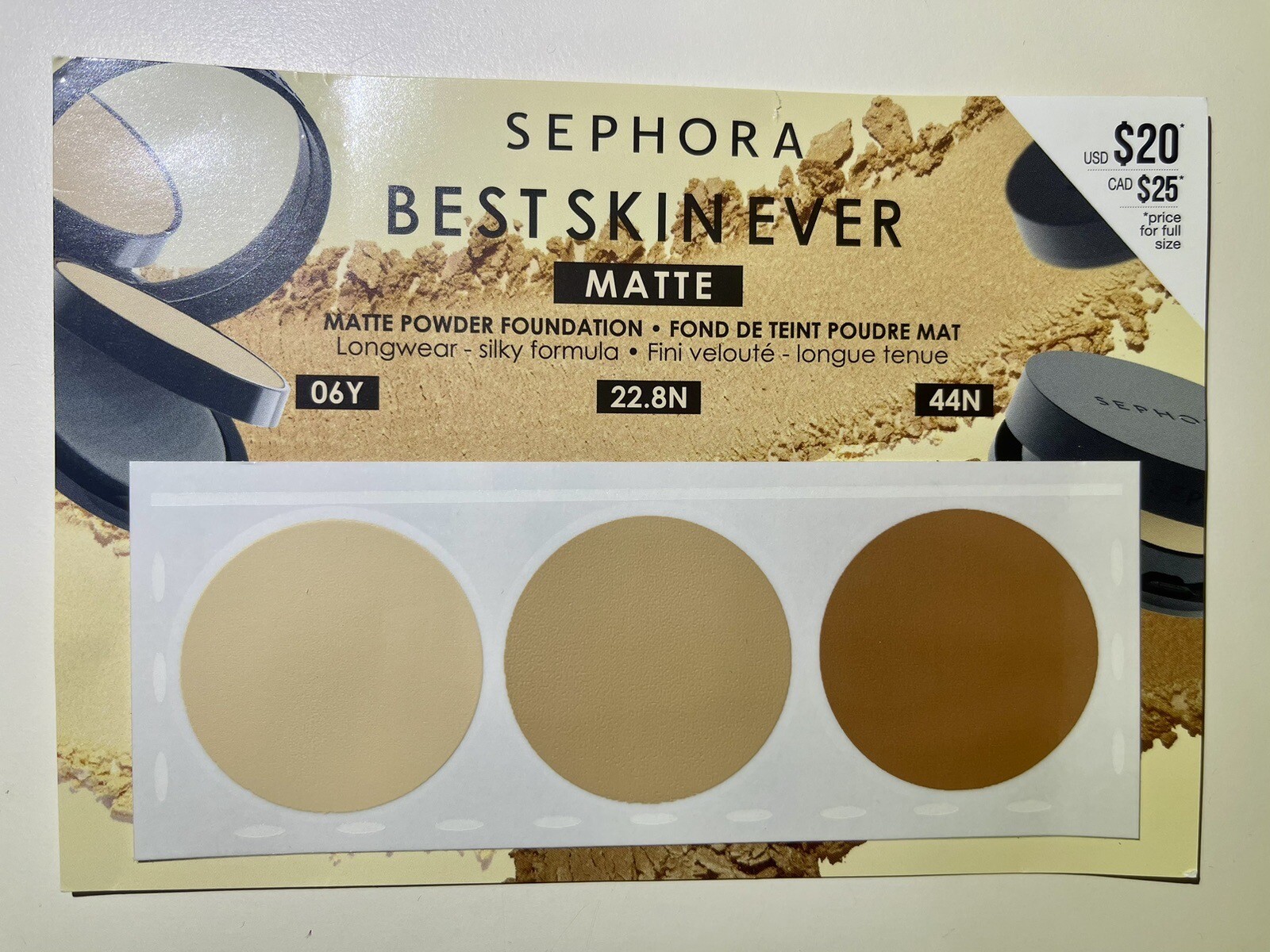 SEPHORA Best Skin Ever Matte Powder Foundation Sample – 06Y – 22.8N – 44N