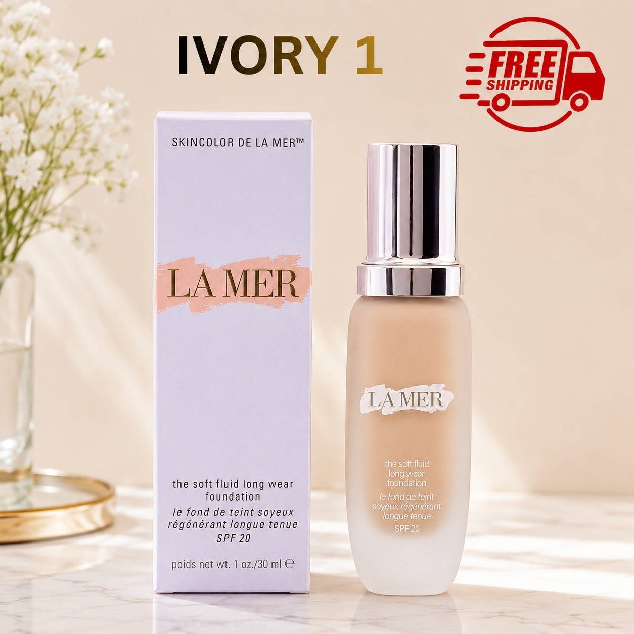 La Mer The Soft Fluid Long Wear Foundation – Shade IVORY 01 – 30ml 1oz – NIB