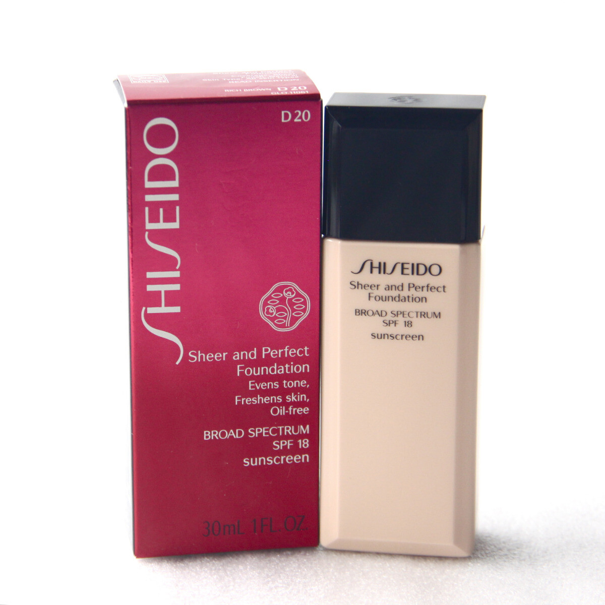 Brand New Shiseido Sheer and Perfect Foundation – Rich Brown D20 – SPF 18 – 1 OZ