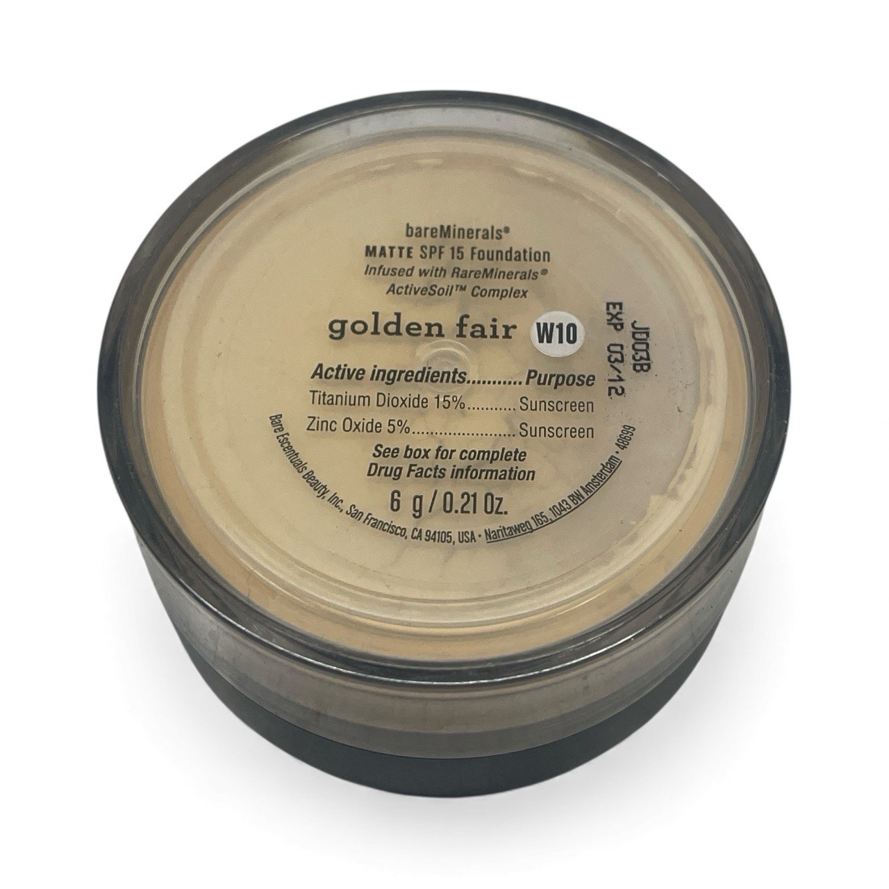 Bare Minerals Matte Foundation SPF 15 Golden Fair W10 6 g 0.21 oz Expired