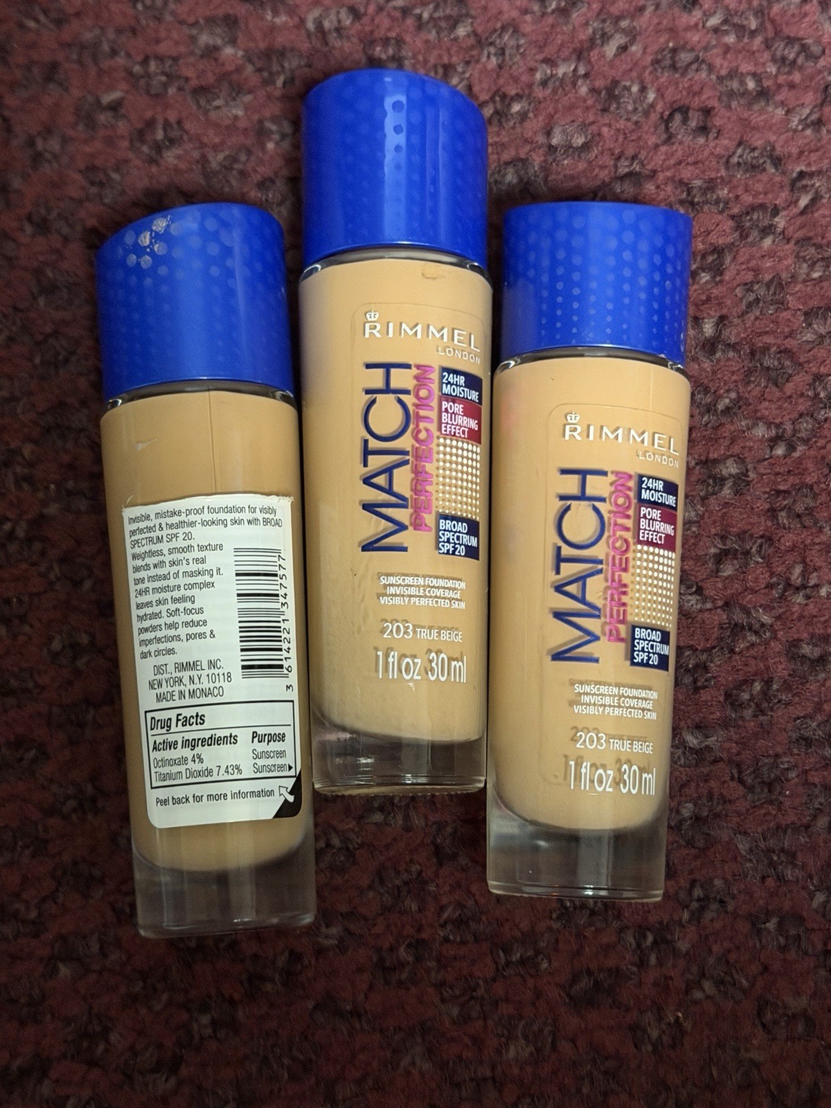 3x Rimmel London Match Perfection Foundation 1 oz – 203 True Beige