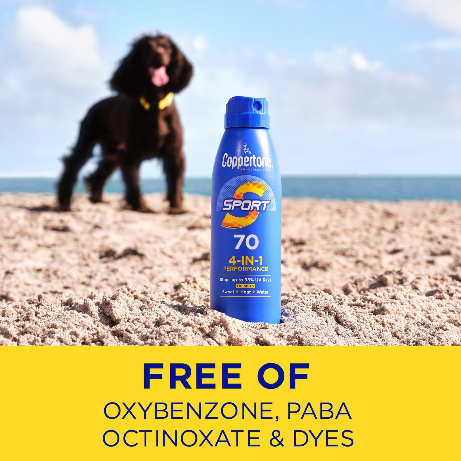 Coppertone SPORT Sunscreen Spray SPF 70, Water 5.5 Ounce (Pack of 3), Blue