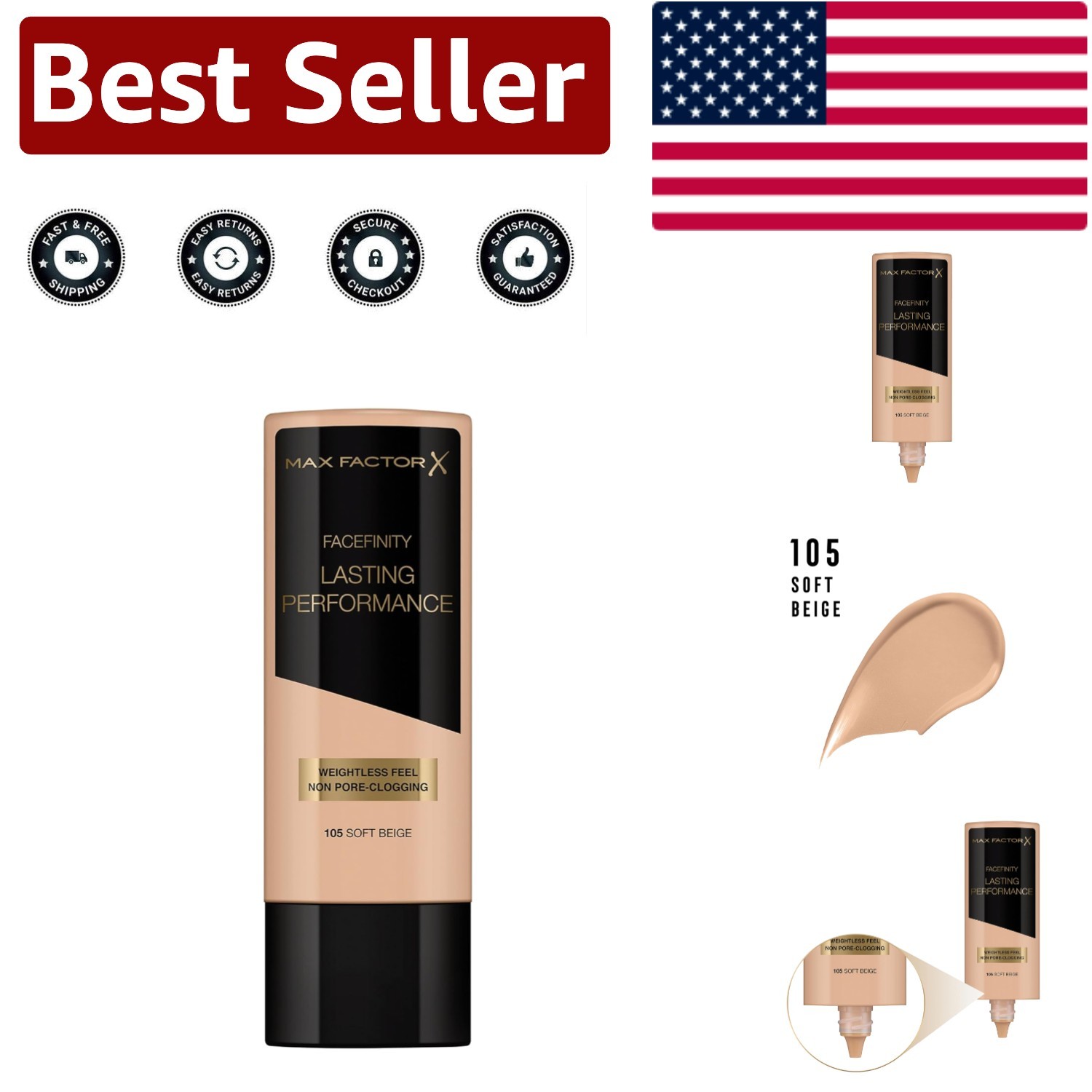 1.18 oz Facefinity Long-Lasting Foundation for Women – Gluten-Free & Comfortable