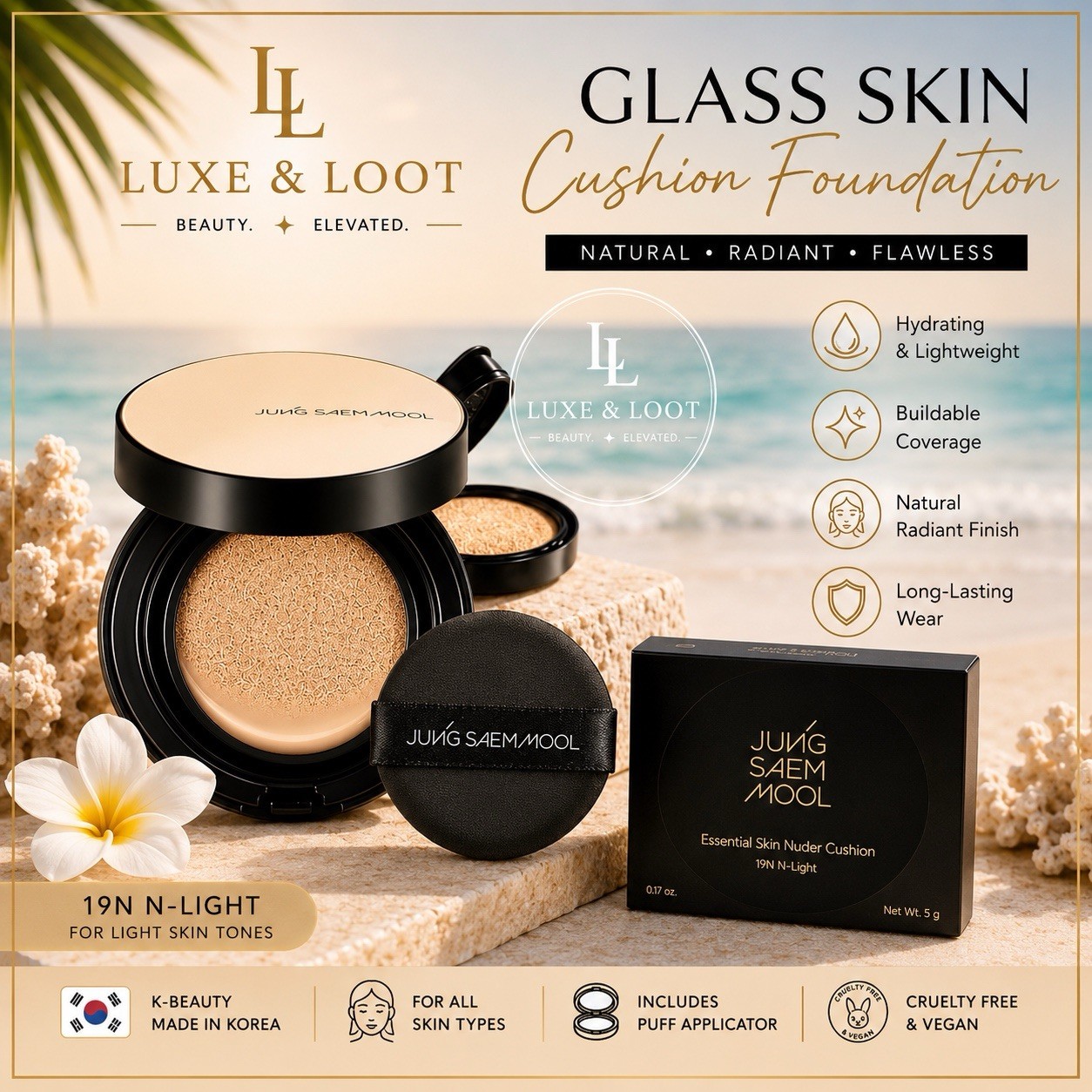 JUNG SAEM MOOL Essential Skin Nuder Cushion 19N N-Light K-Beauty Foundation 5g