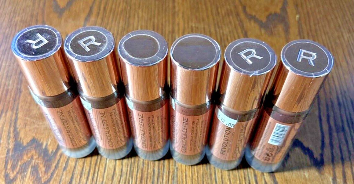 6x lot Revolution Conceal & Define Full Coverage Foundation- F18 Dark Skin Tones