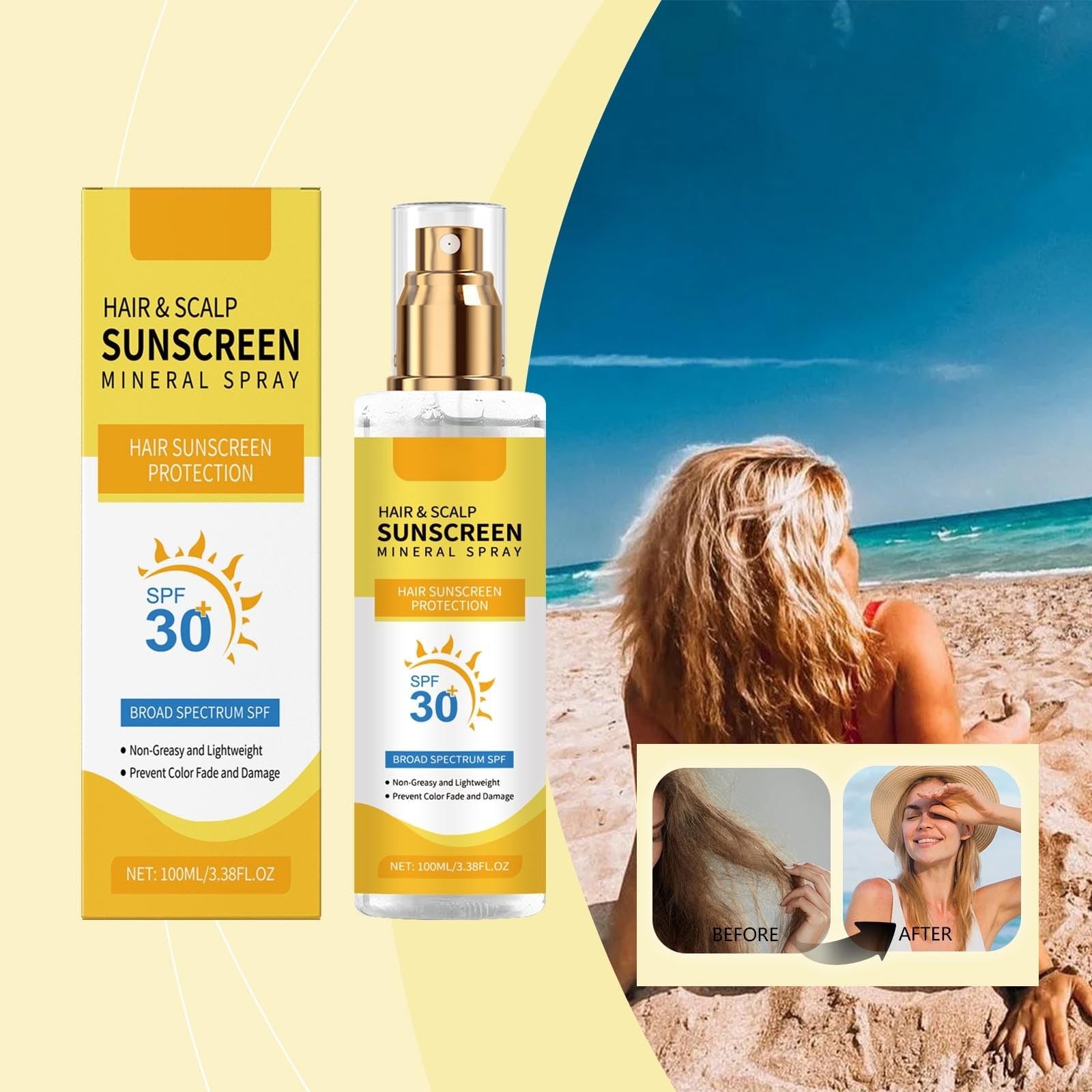 Hair & Scalp Sunscreen Spray SPF 30 | UV Protection 3.38 Fl Oz (Pack of 1)