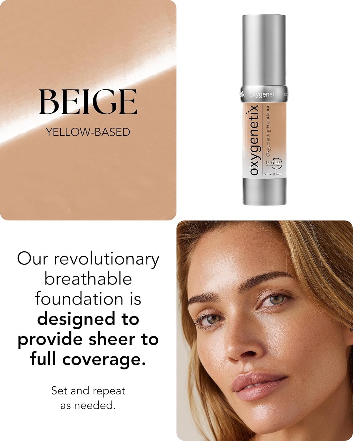 Oxygenetix Oxygenating Foundation 15ml 0.5oz Beige NEW FAST SHIP