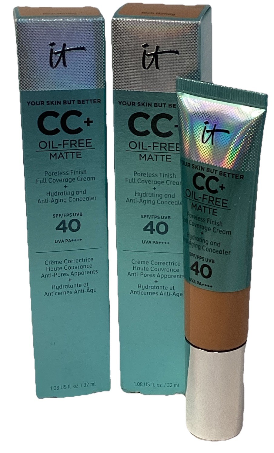 It Cosmetic CC+Oil Free Matte Coverage Cream Rich Honey 1.08 OZ NEW (2)