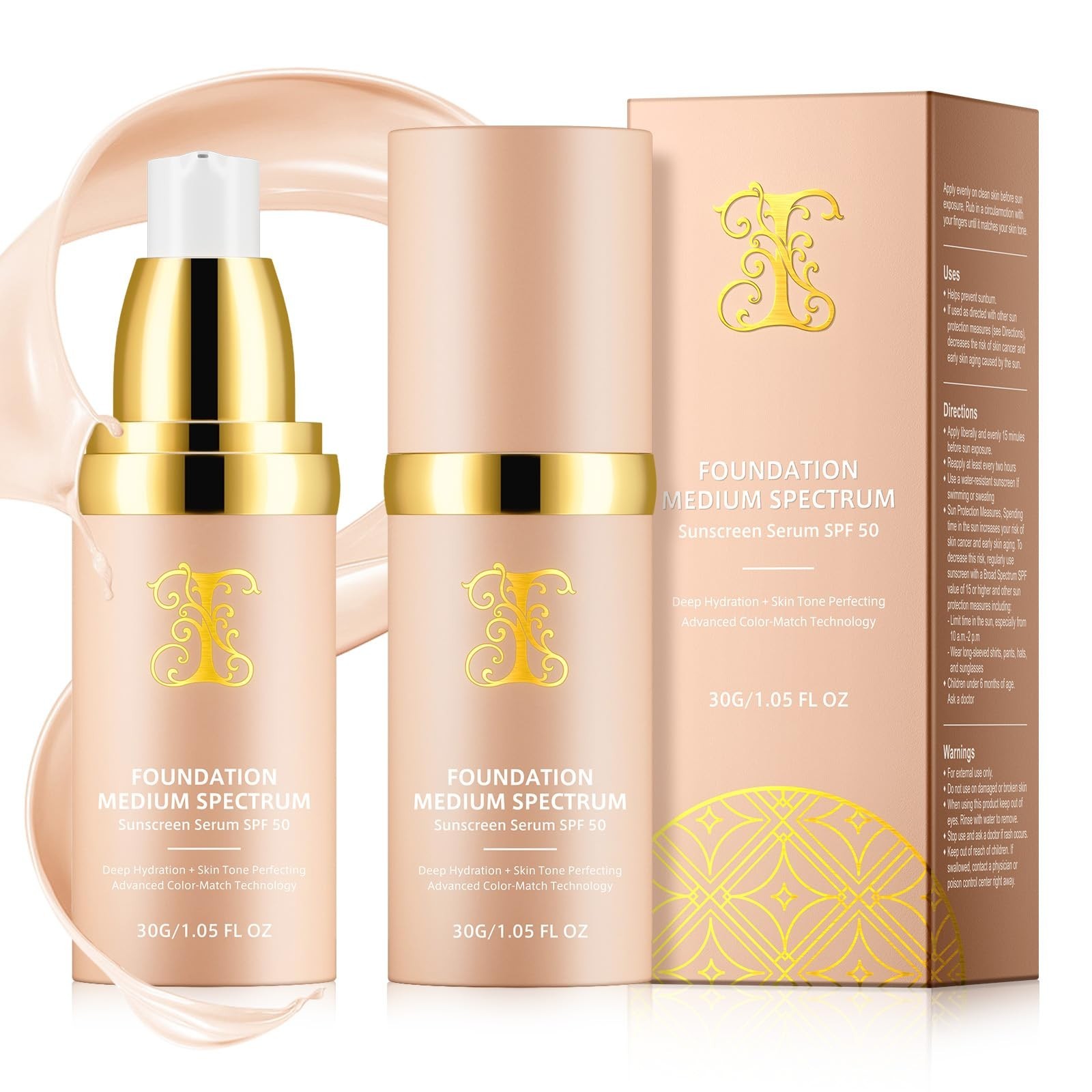 2PCS 4-in-1 Color Changing Foundation SPF 50+ – Waterproof, Longwearing, Hydrati