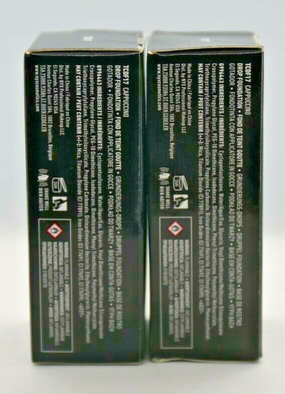 2X NYX Professional Total Control Drop Foundation TCDF17 Cappuccino .43 floz