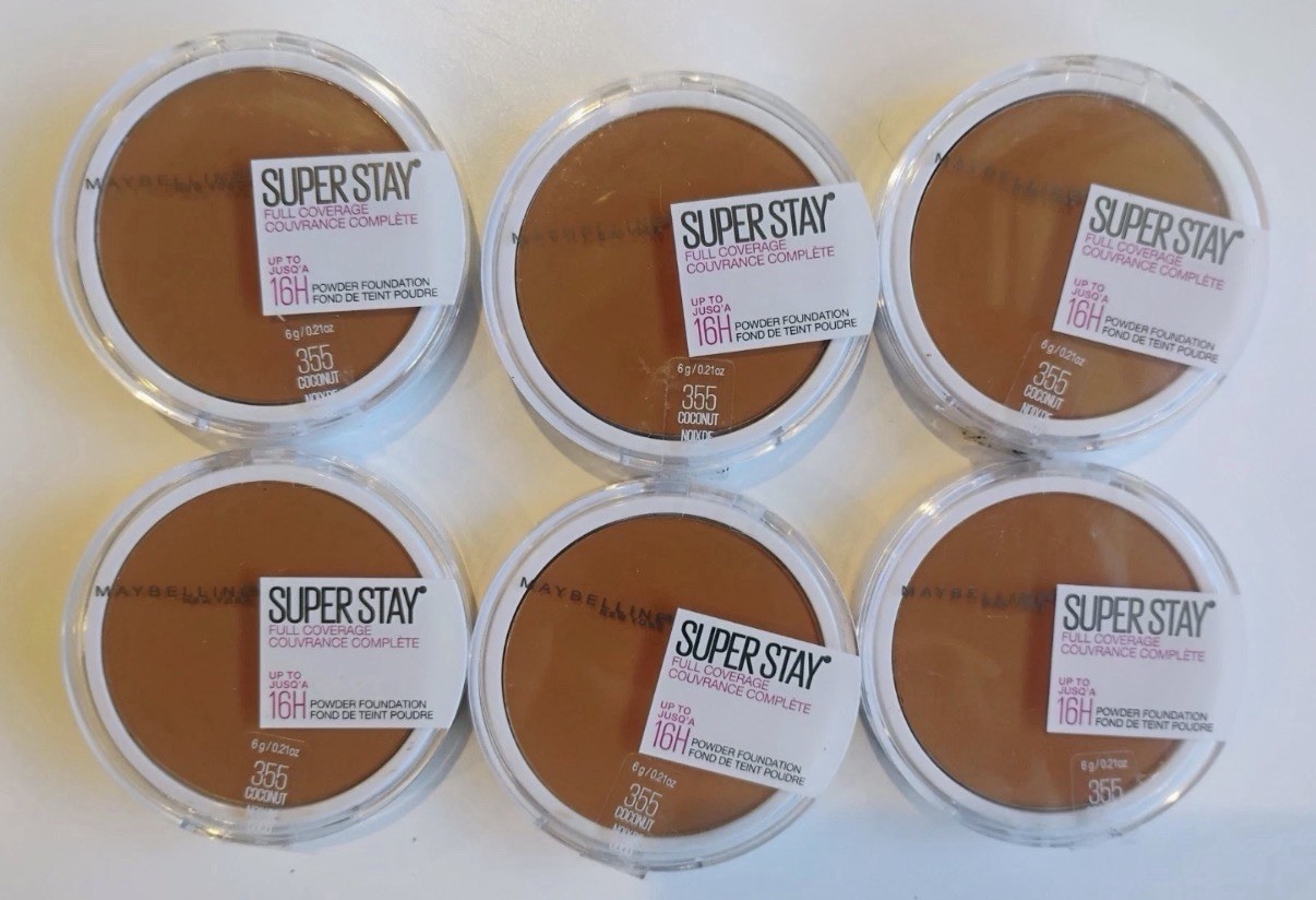 Lot Of 6 Maybelline Super Stay 16 Hour Powder Foundation 355 Coconut 6g 0.21 oz