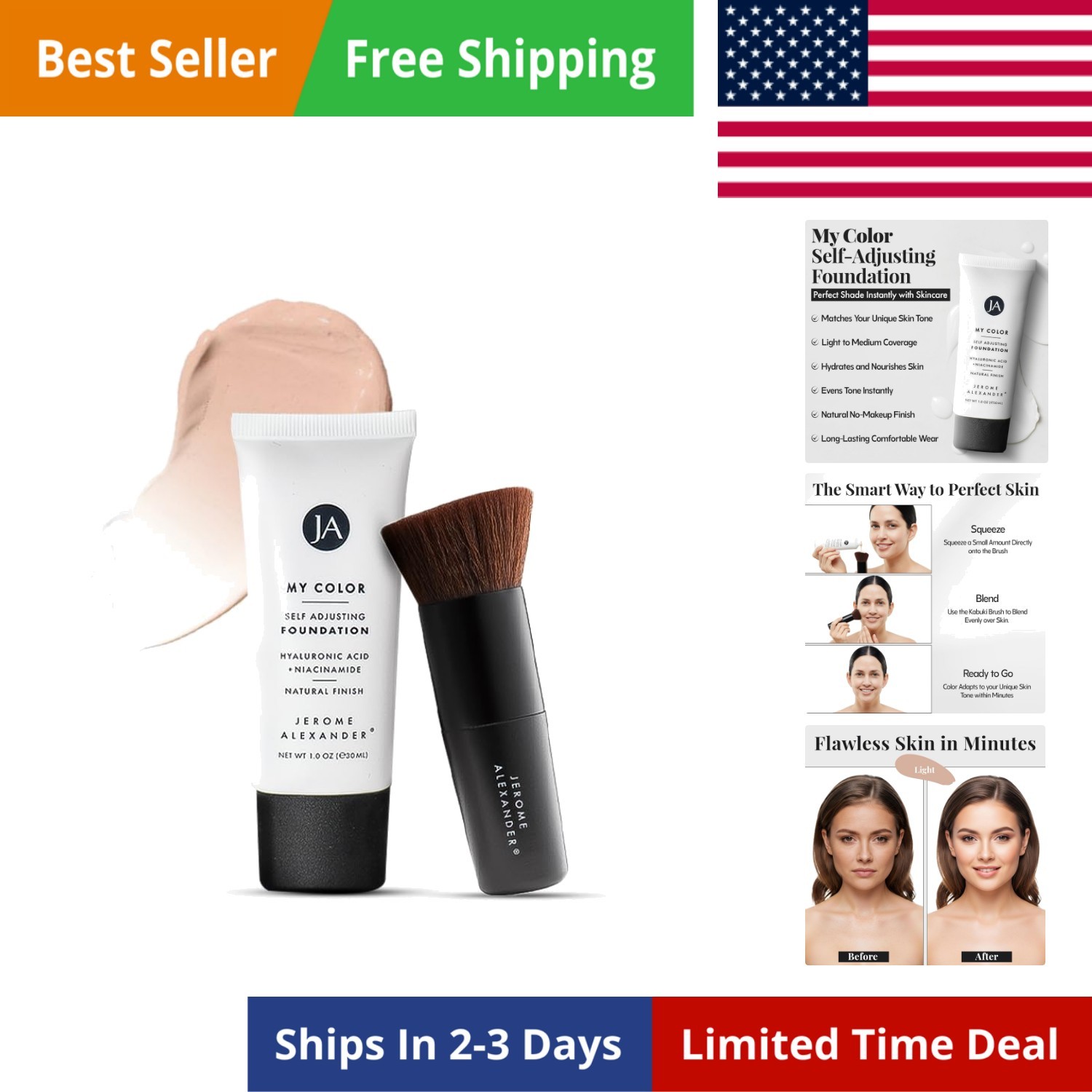 My Color Self-Adjusting Foundation, Hydrating & Lightweight Face Makeup, Skin…