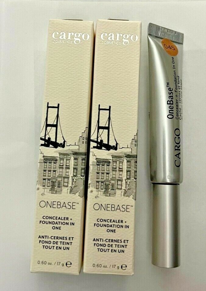 LOT OF 2 CARGO ONEBASE CONCEALER+FOUNDATION IN ONE 045 0.6oz NEW IN BOX