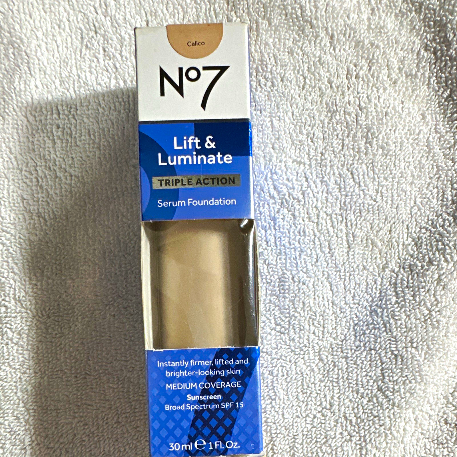 No7 Lift & Luminate Triple Action Serum Foundation Calico Medium SPF 15 1 fl oz