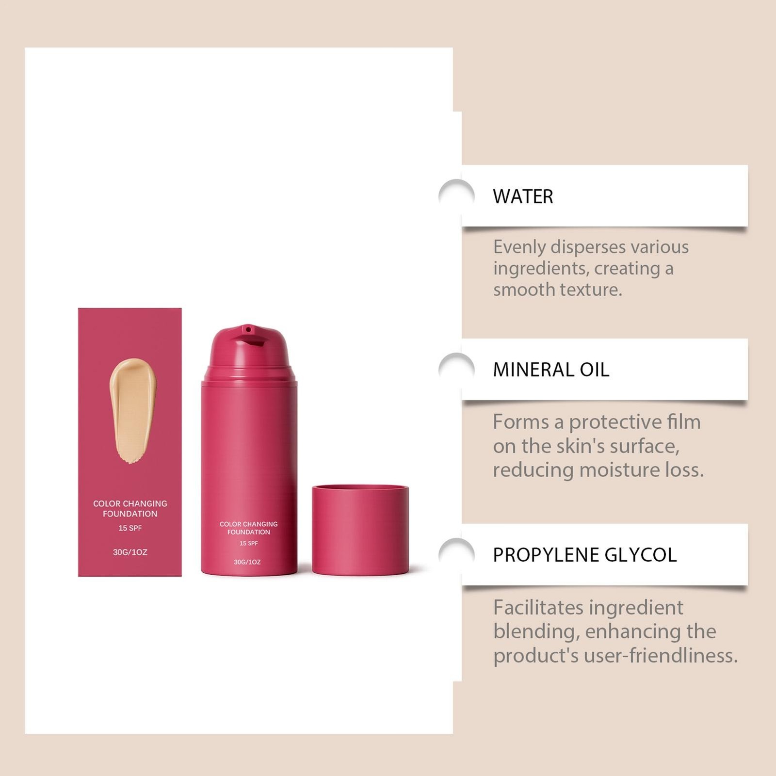Color Changing Foundation Adjusts to Skin Tone, 30g Makeup Base,Flawless Finish`