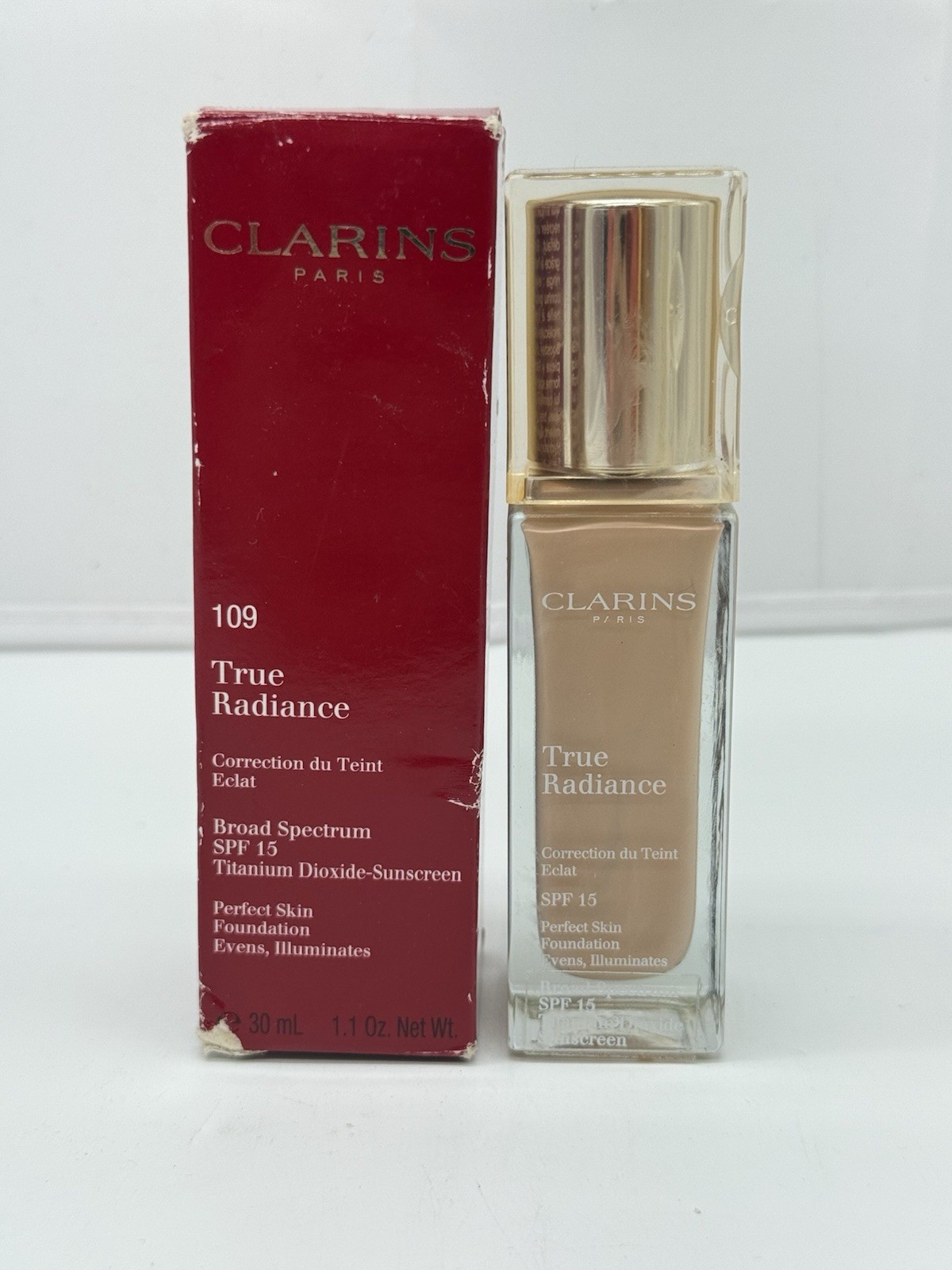 Clarins Paris True Radiance Perfect Skin Foundation #109 Wheat (1.1oz)