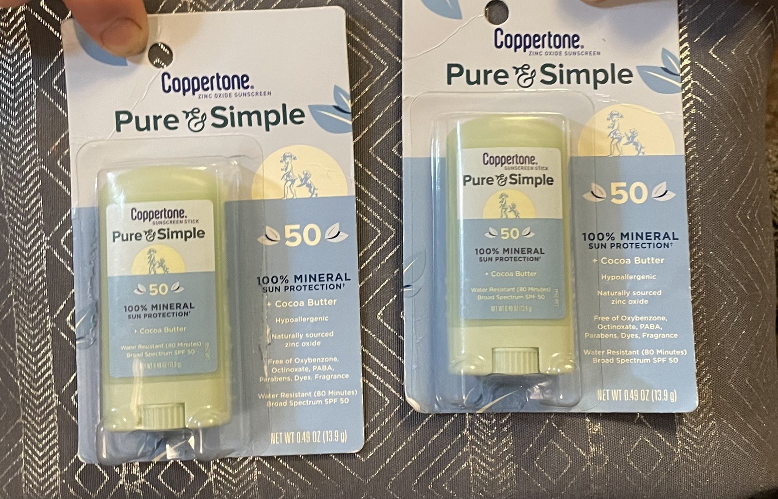 Coppertone Pure and Simple Mineral Sunscreen Stick SPF 50, Lot Of 2 New