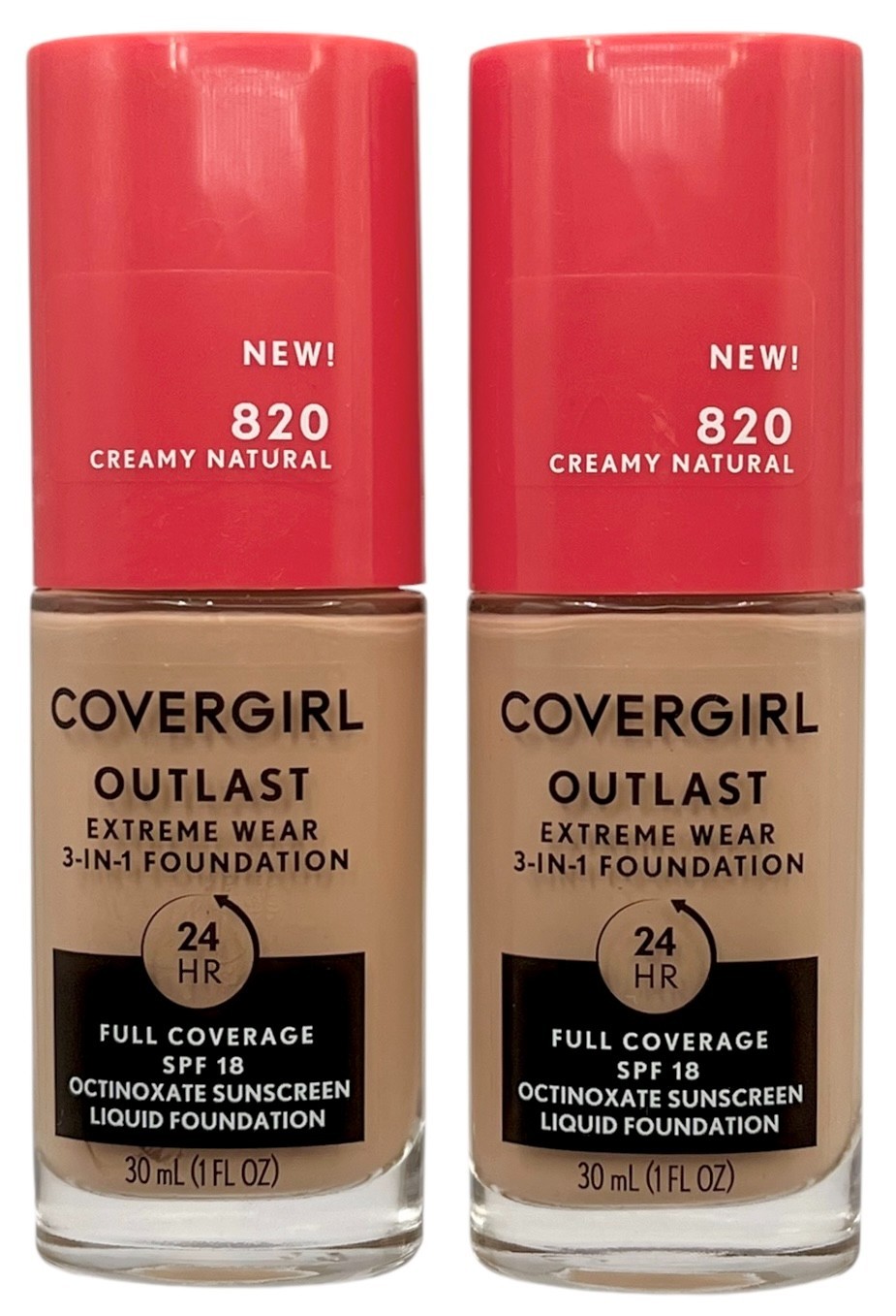 2X Covergirl Outlast Extreme Wear 3 in 1 Liquid Foundation 820 Creamy Natural