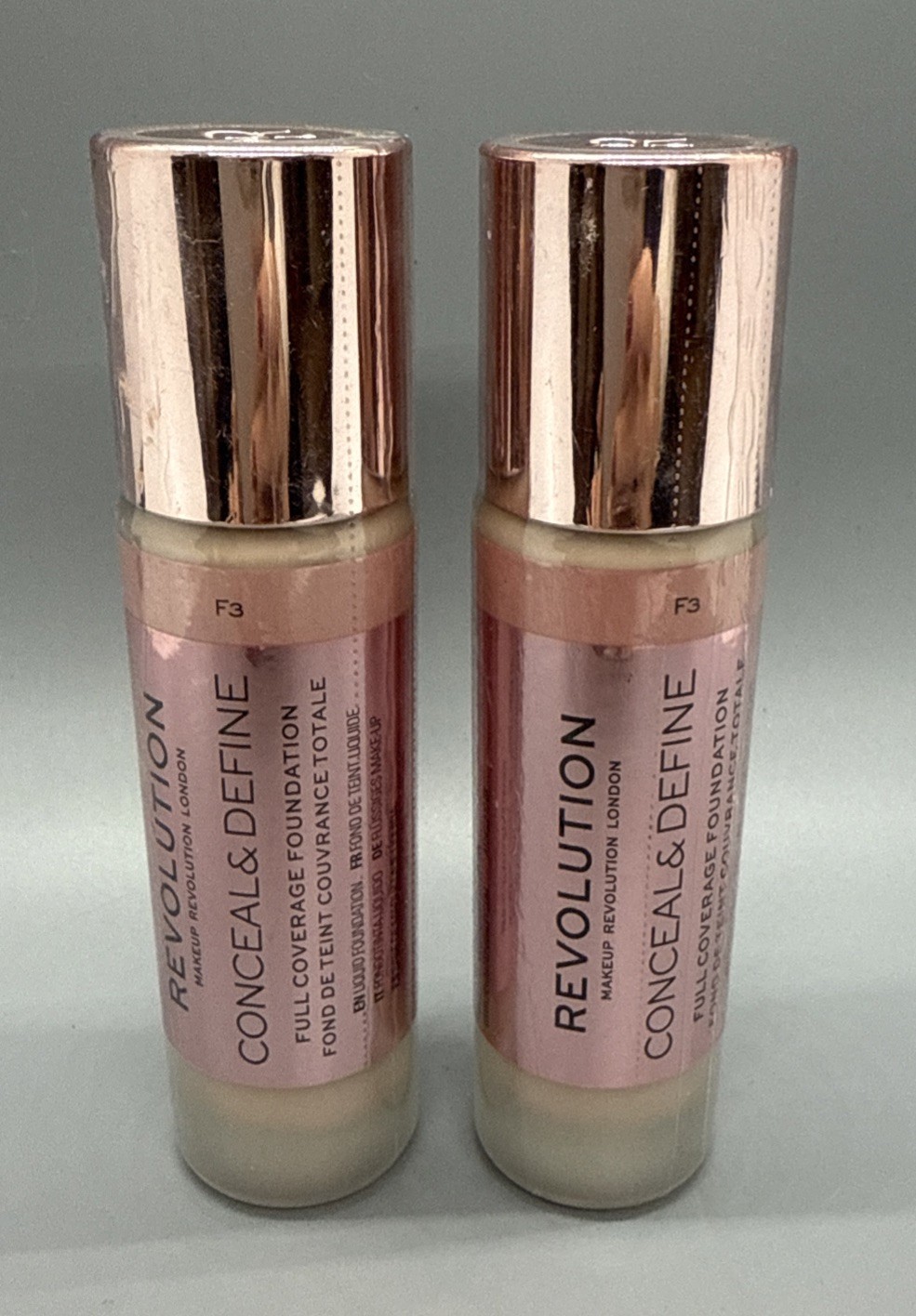 2x Revolution London Conceal & Define Full Coverage Foundation #F3 Sealed