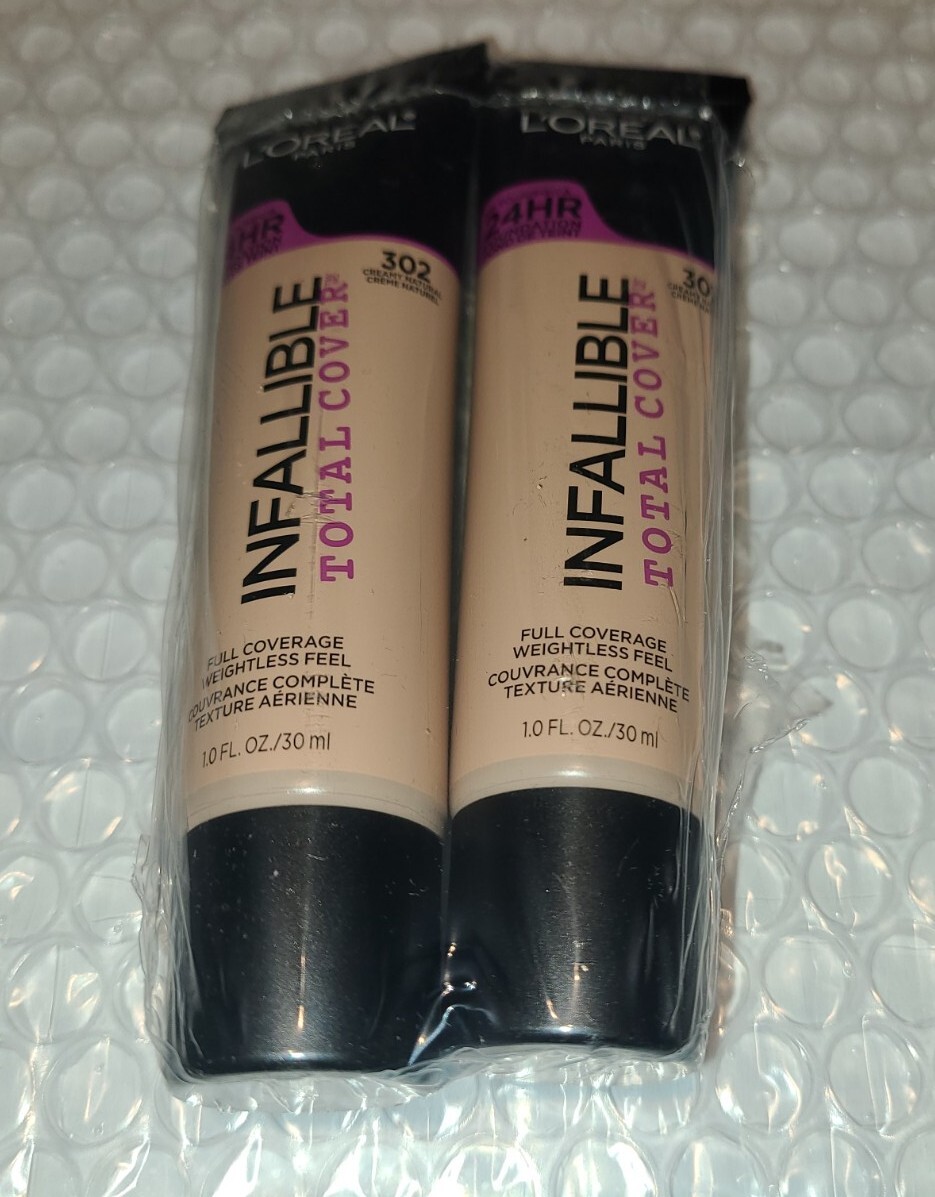 2 PIECE LOT: LOREAL #302 CREAMY NATURAL, INFALLIBLE 24HR TOTAL COVER, FREE SHIP.