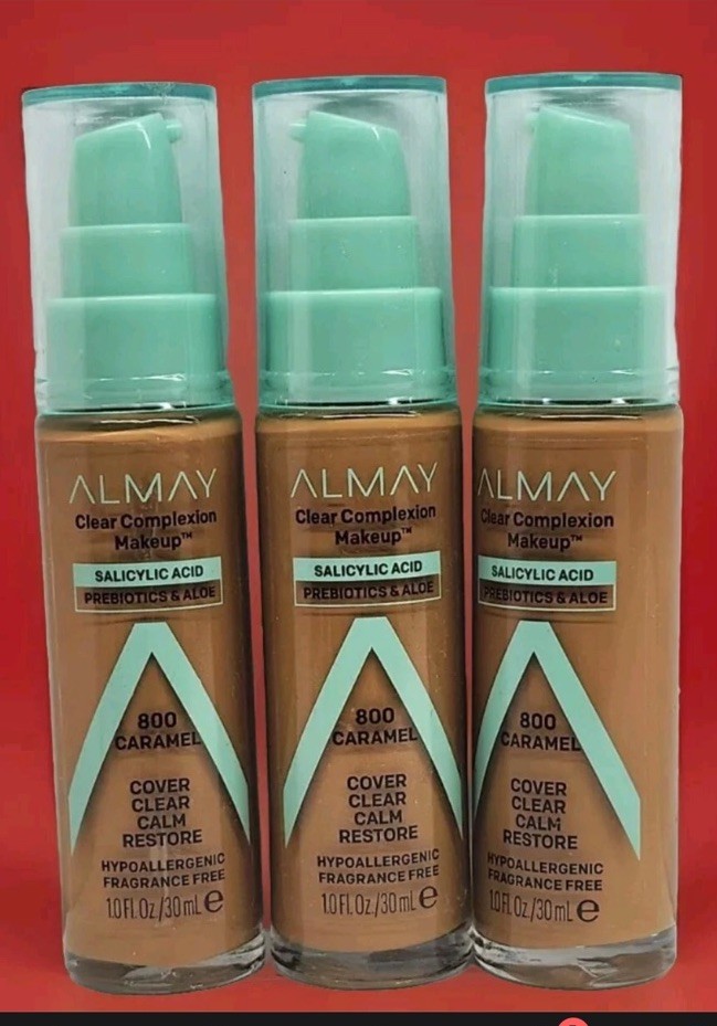 Almay Clear Complexion foundation With Aloe 800 CARAMEL 1oz Ea Lot Of 3 New!