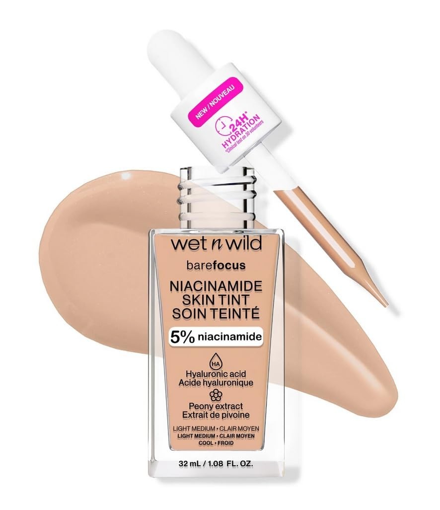 wet n wild Bare Focus Skin Tint, 5% Niacinamide Enriched, Buildable Sheer 1.08
