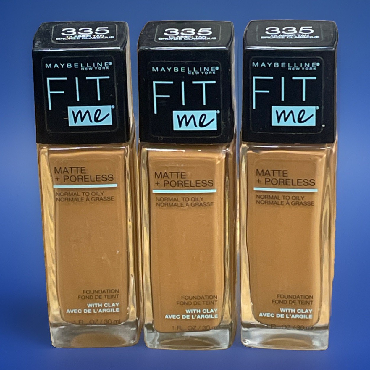 Maybelline Fit Me! Matte + Poreless Foundation 335 Classic Tan Lot Of 3 Bottles