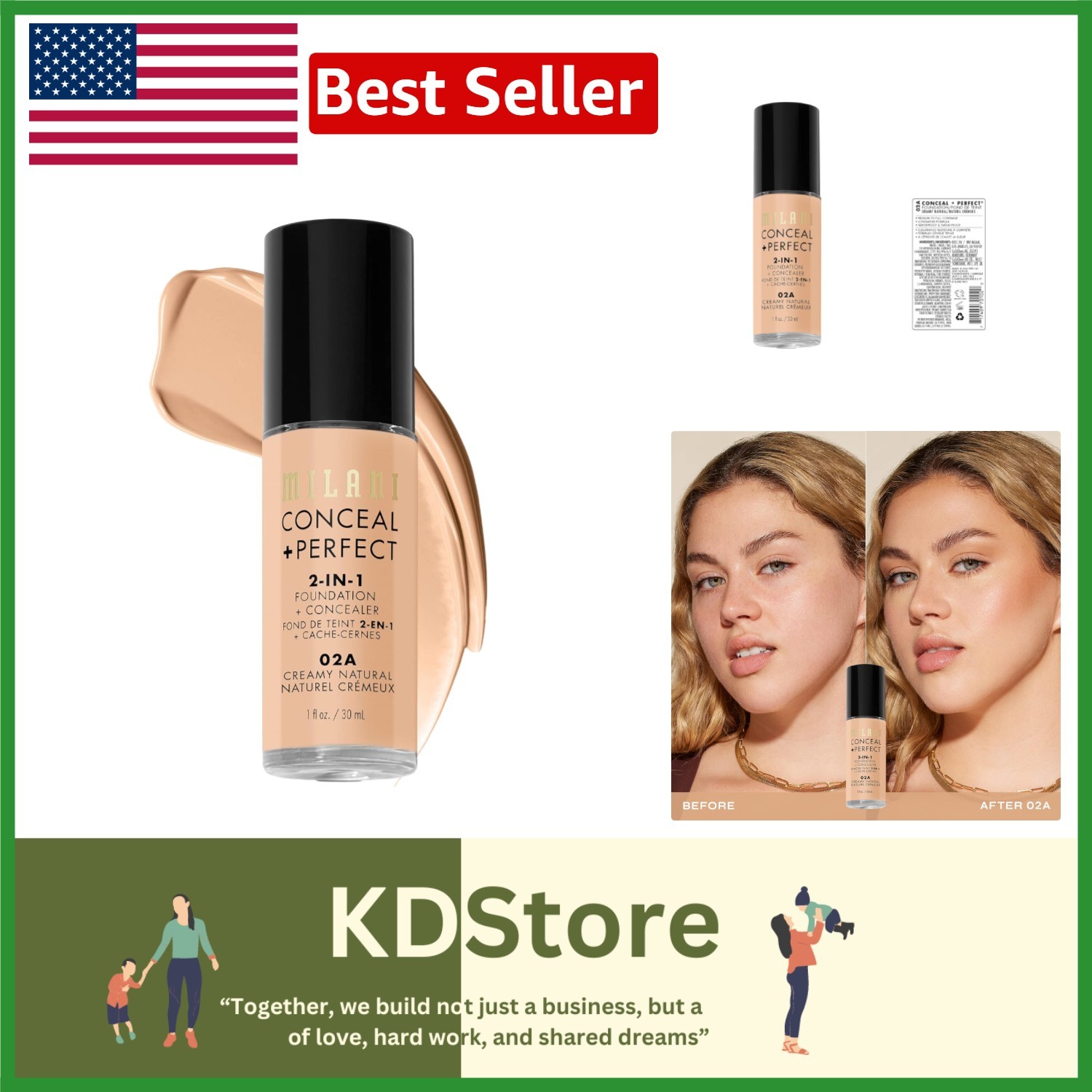 2-in-1 Conceal + Perfect Foundation + Concealer, Waterproof – 02A Creamy Natural