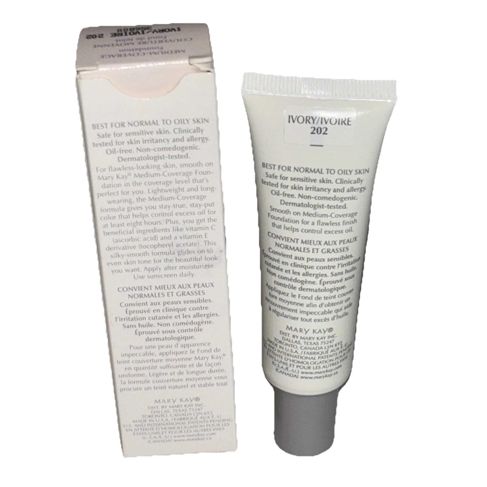 Mary Kay Medium Coverage Foundation IVORY 202 Gray Cap #356800 1oz.New Old Stock