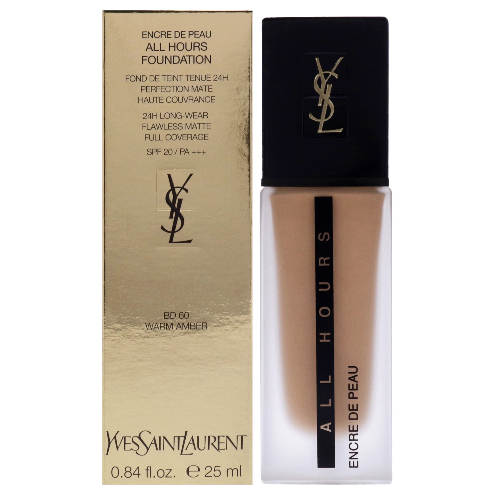 YSL All Hours Foundation SPF 20 – BD60 Warm Amber – 0.84 oz