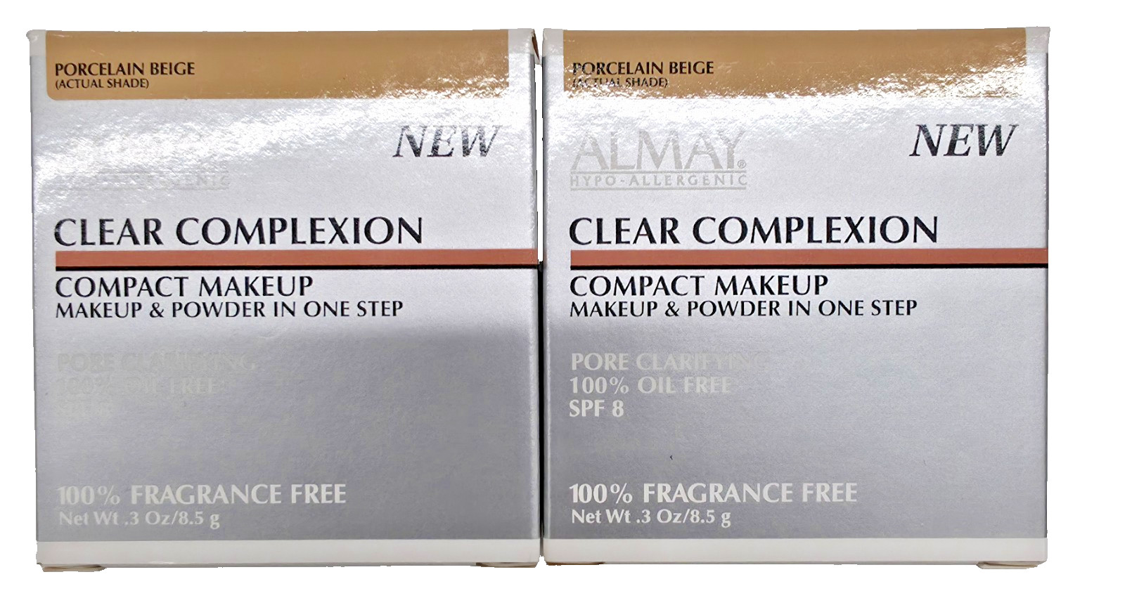 2 PACK Almay Clear Complexion Compact Makeup &POWDER IN ONE STEP-PORCELAIN BEIGE