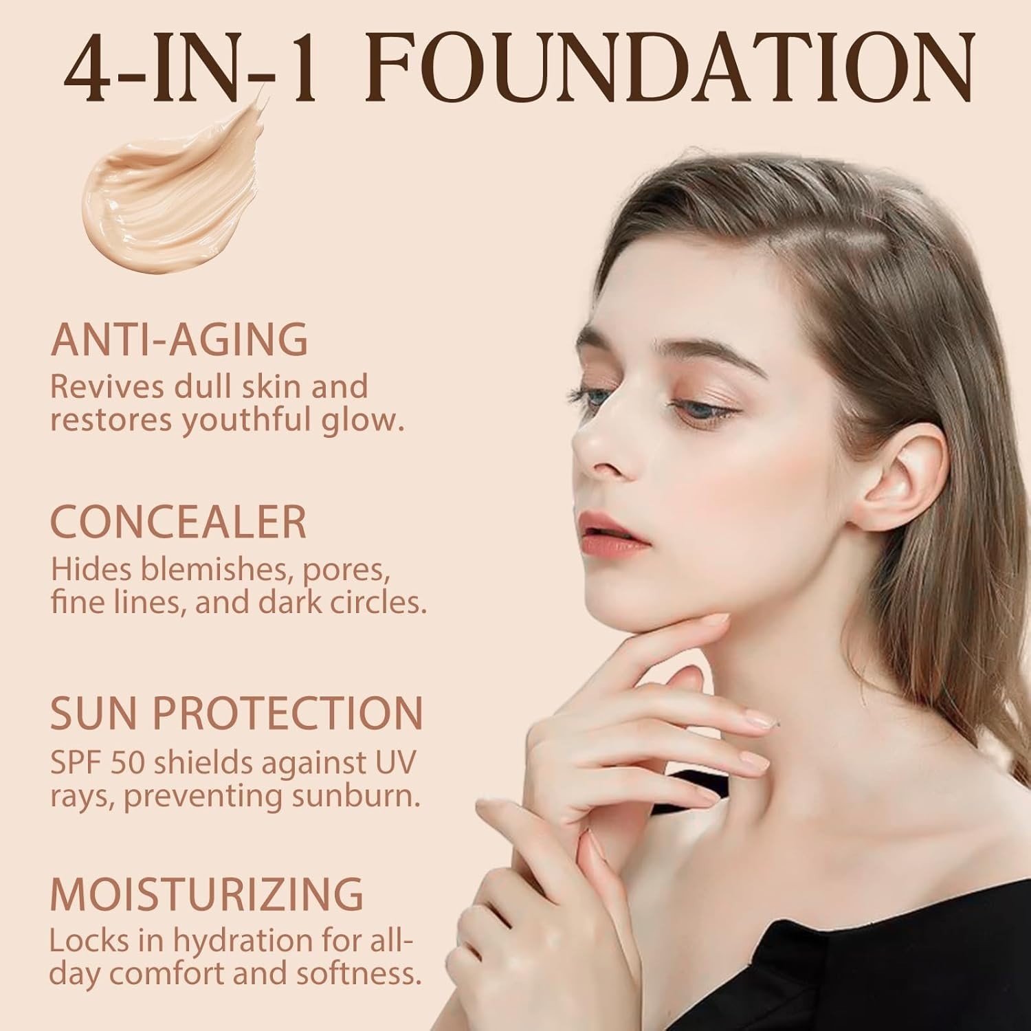 Color Changing Foundation Liquid 4 in 1, Foundation for Older Women, Hydrating L