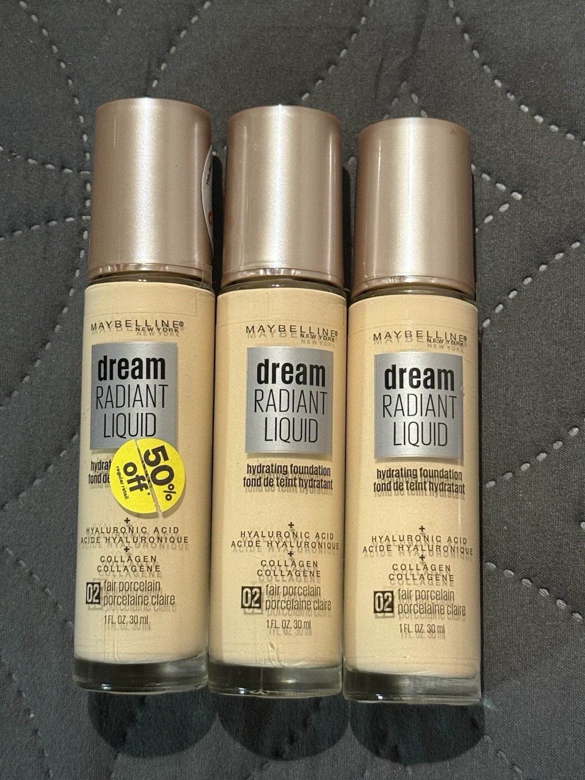 Maybelline Dream Radiant Liquid Hydrating Foundation 02 Fair Porcelain Lot Of 3
