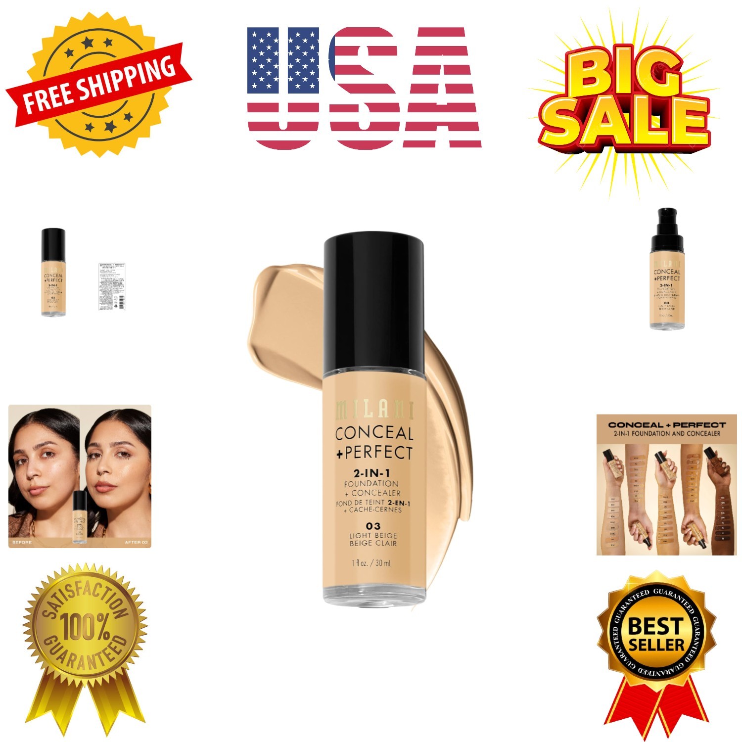 Conceal + Perfect Liquid Foundation – Light Beige, 1 Fl. Oz. Cruelty-Free, Wa…