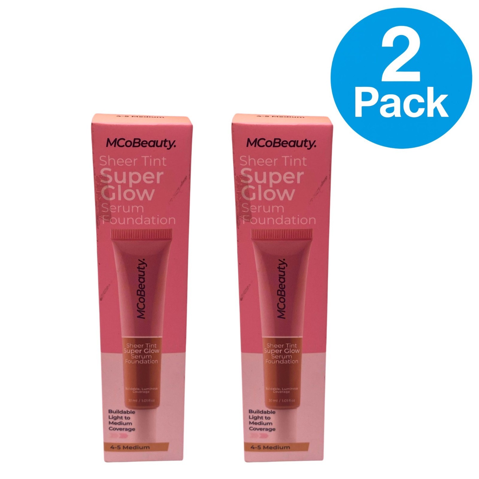 MCoBeauty Sheer Tint Super Glow Serum Foundation 4-5 Medium 2 Pack New