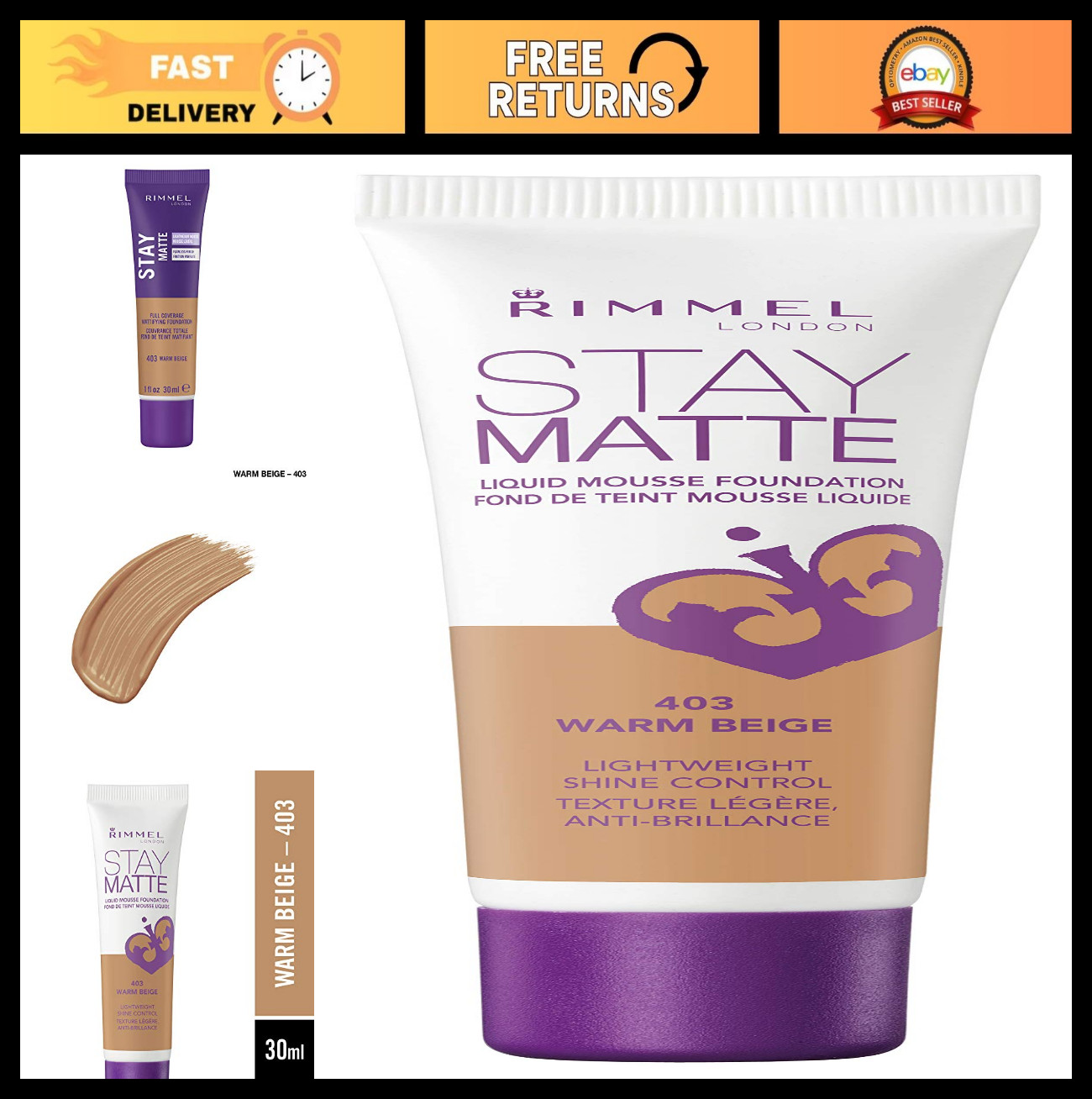 Matte Finish Liquid Foundation, Warm Beige, Long-Lasting, Oil Control, 1 oz