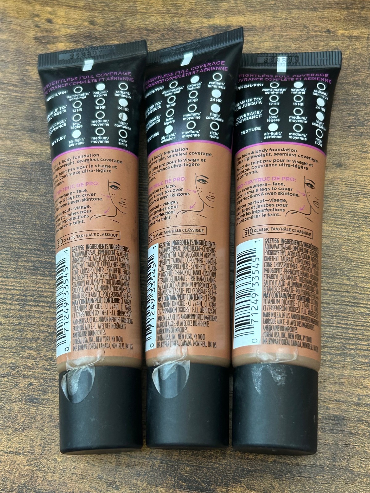 L’Oreal Paris Infallible Total Coverage, Classic Tan 310 – 3 Pack Not sealed