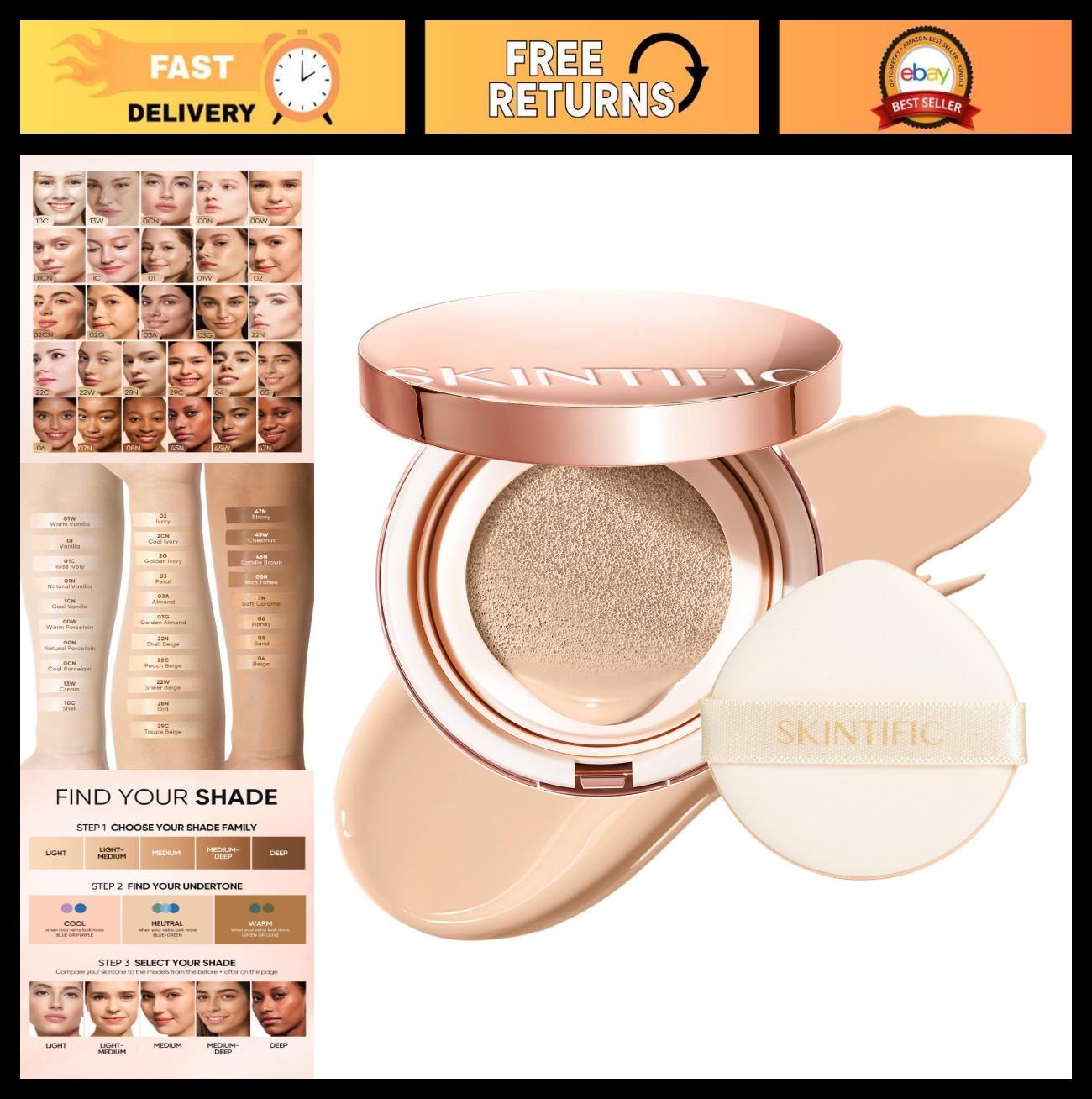 Full Coverage Cushion Foundation – Natural Porcelain, Satin Glow, Oil-Control, W