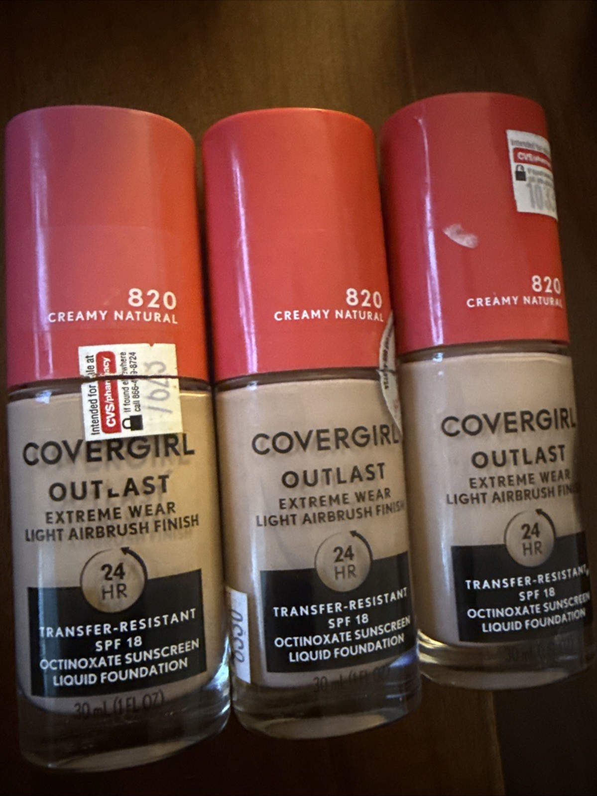Three COVERGIRL Outlast Extreme Wear 3 In 1 Foundation 820 Creamy Natural SPF 18