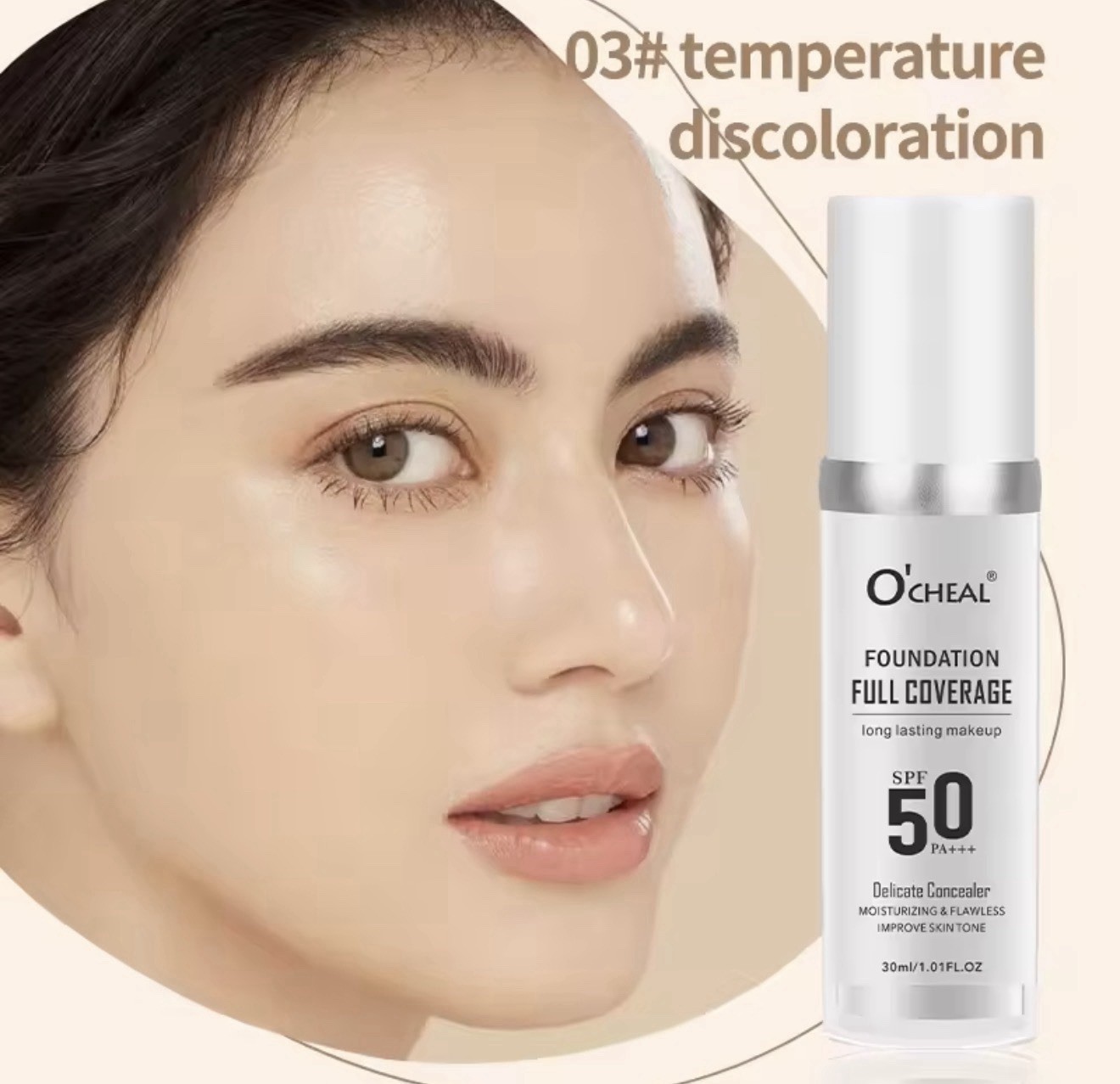 O‘CHEAL 50PA+++ Liquid Foundation Makeup Concealer #3 Temperature Discoloration