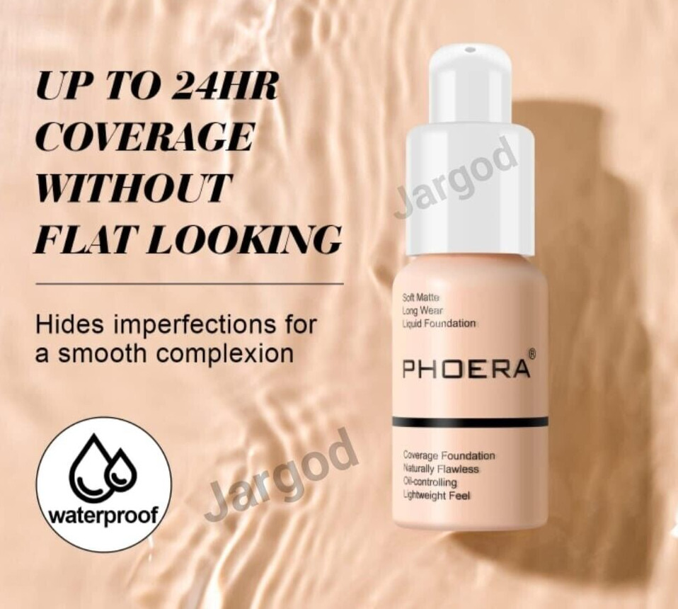 Phoera Foundation Makeup Full Coverage Liquid Base Brighten Long Lasting Shade