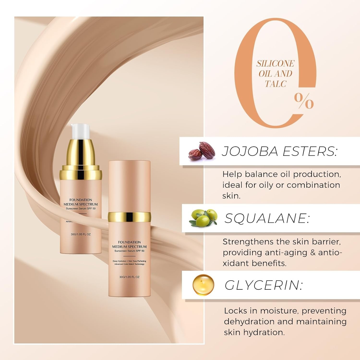 Generic Foundation 4 in 1 Medium Spectrum – 1.05 Fl Oz with Sun SPF 50, Conceale