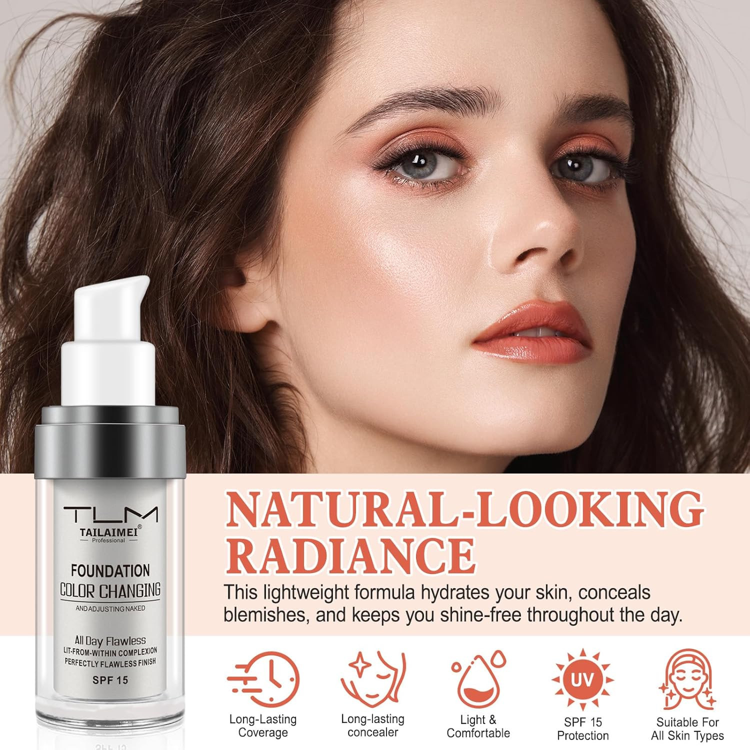 2 Pack TLM Flawless Color Changing Foundation, Warm Skin Tone Foundation Liquid