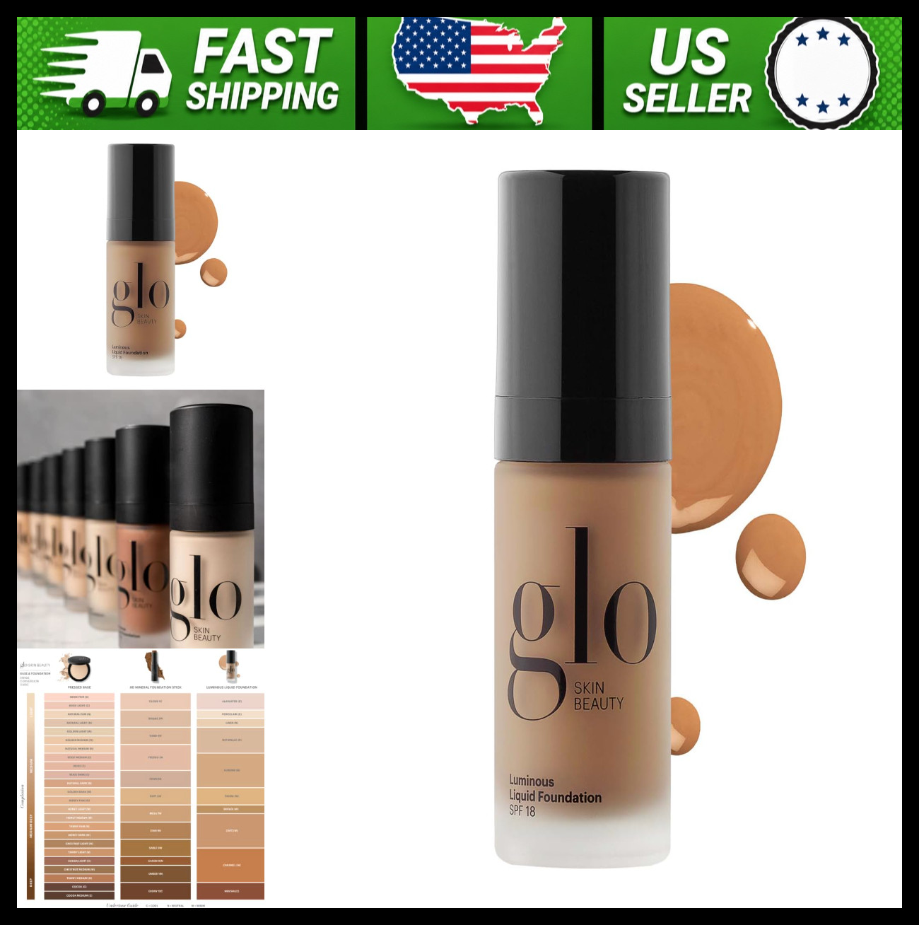Glo Skin Beauty Liquid Mineral Foundation SPF 18 Caramel Sheer Medium Coverage