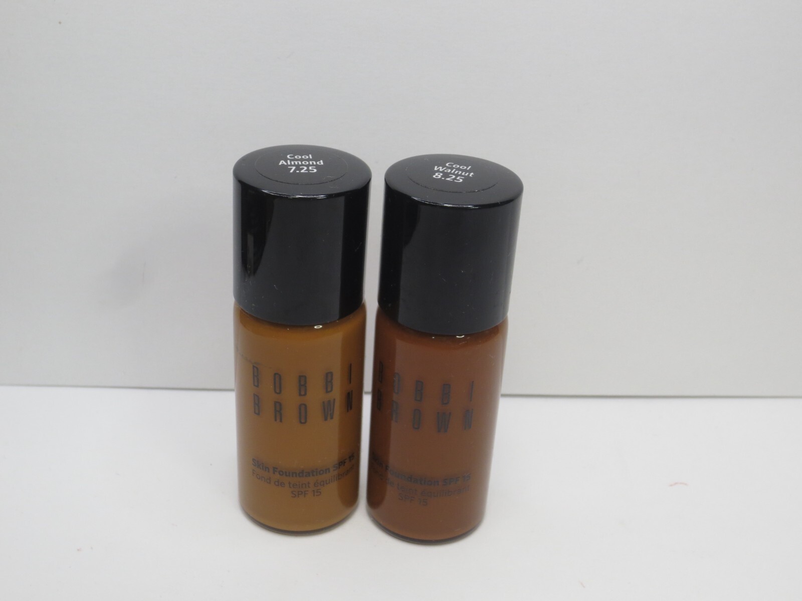 BOBBI BROWN SKIN FOUNDATION #7.25 COOL ALMOND & #8.25 COOL WALNUT 0.5 OZ EACH