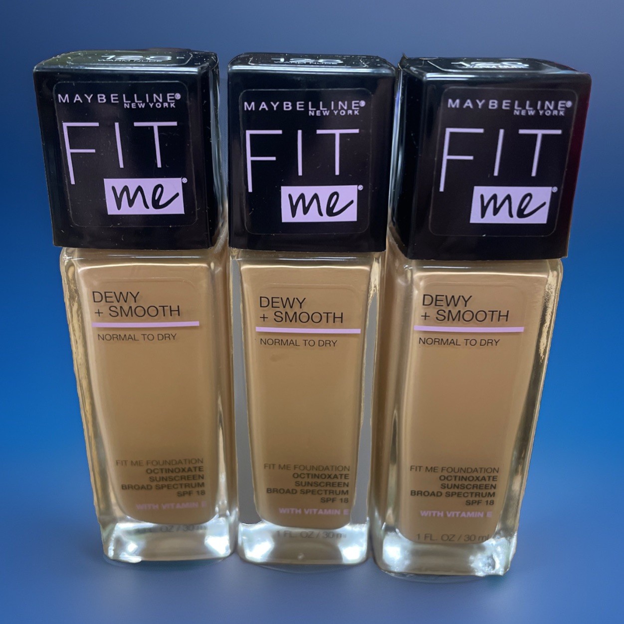 Maybelline Fit Me! Dewy+Smooth Foundation #128 Warm Nude Lot Of 3 Bottles
