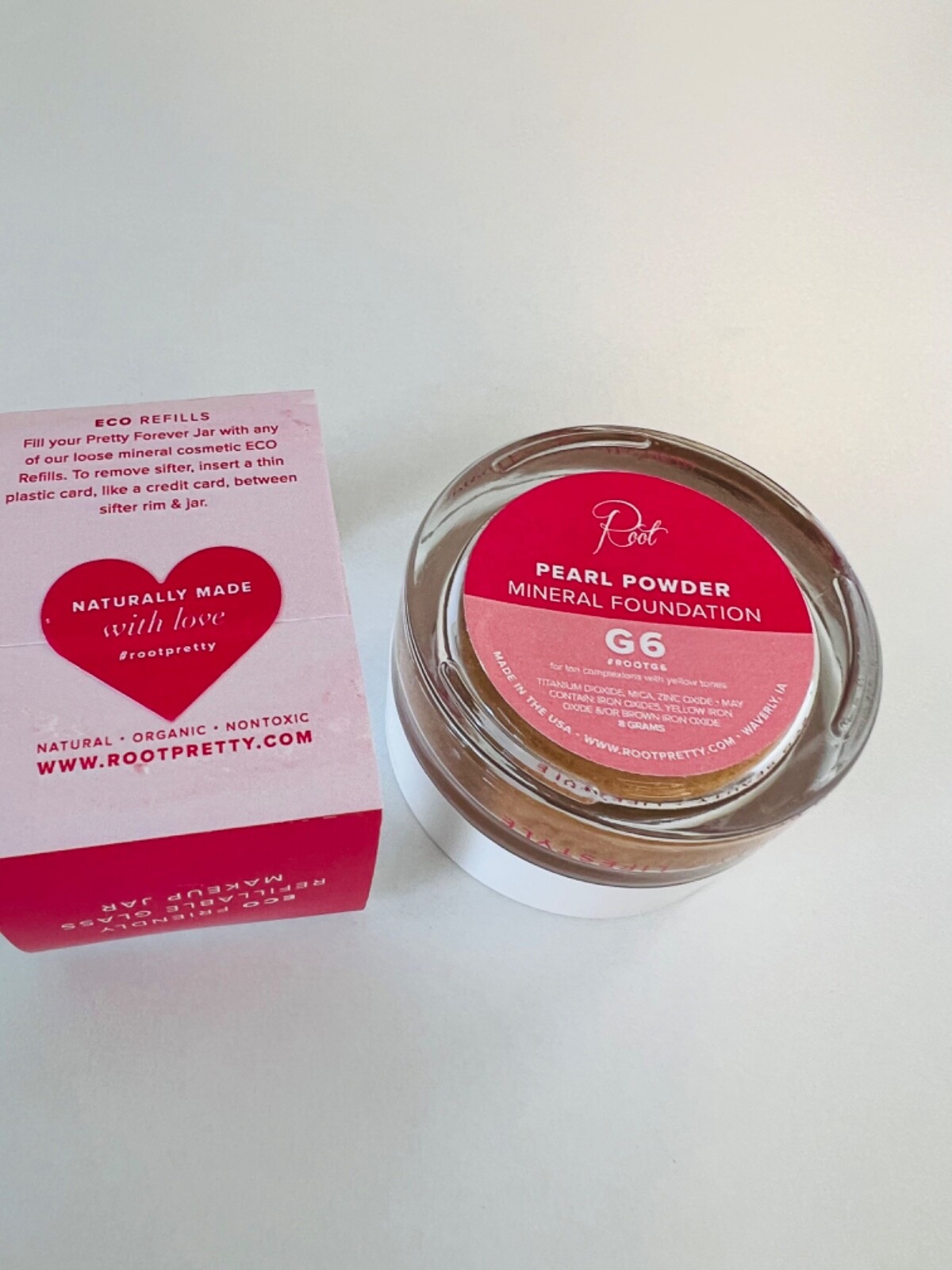 RootPretty Loose Mineral Foundation Glass Jar G 3.5Brand New Clean non toxic.