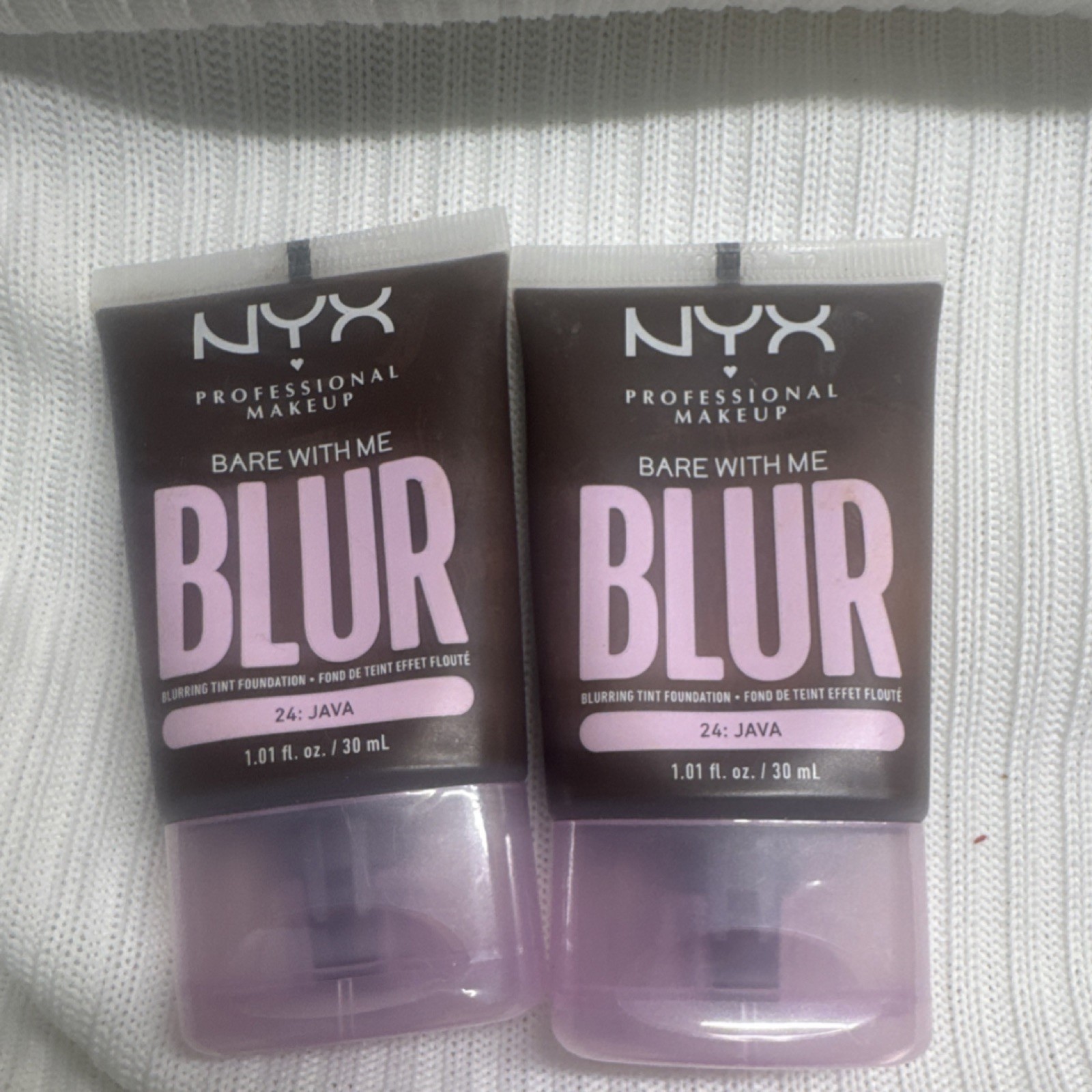 2 NYX Bare With Me Blur Foundation 24 Java Matte Medium Coverage 1.01 fl oz