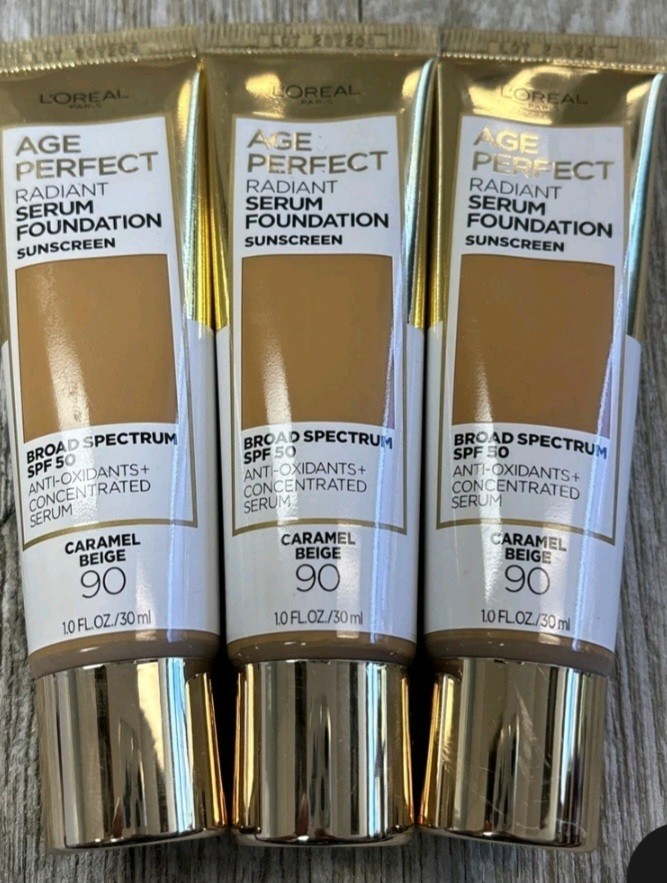 3x L’oreal Age Perfect Radiant Serum Foundation #90 Caramel Beige Exp.01/2026